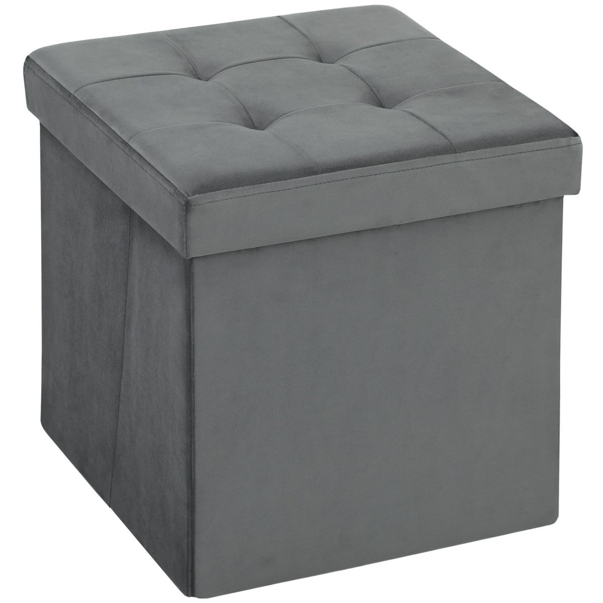 HOMCOM Pouf coffre velours effet capitonné pliable - pouf de rangement - dim. 38x38x38cm - gris