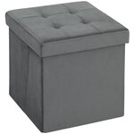 HOMCOM Pouf coffre velours effet capitonné pliable - pouf de rangement - dim. 38x38x38cm - gris