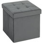 Voir la diapositive 1 : HOMCOM Pouf coffre velours effet capitonné pliable - pouf de rangement - dim. 38x38x38cm - gris