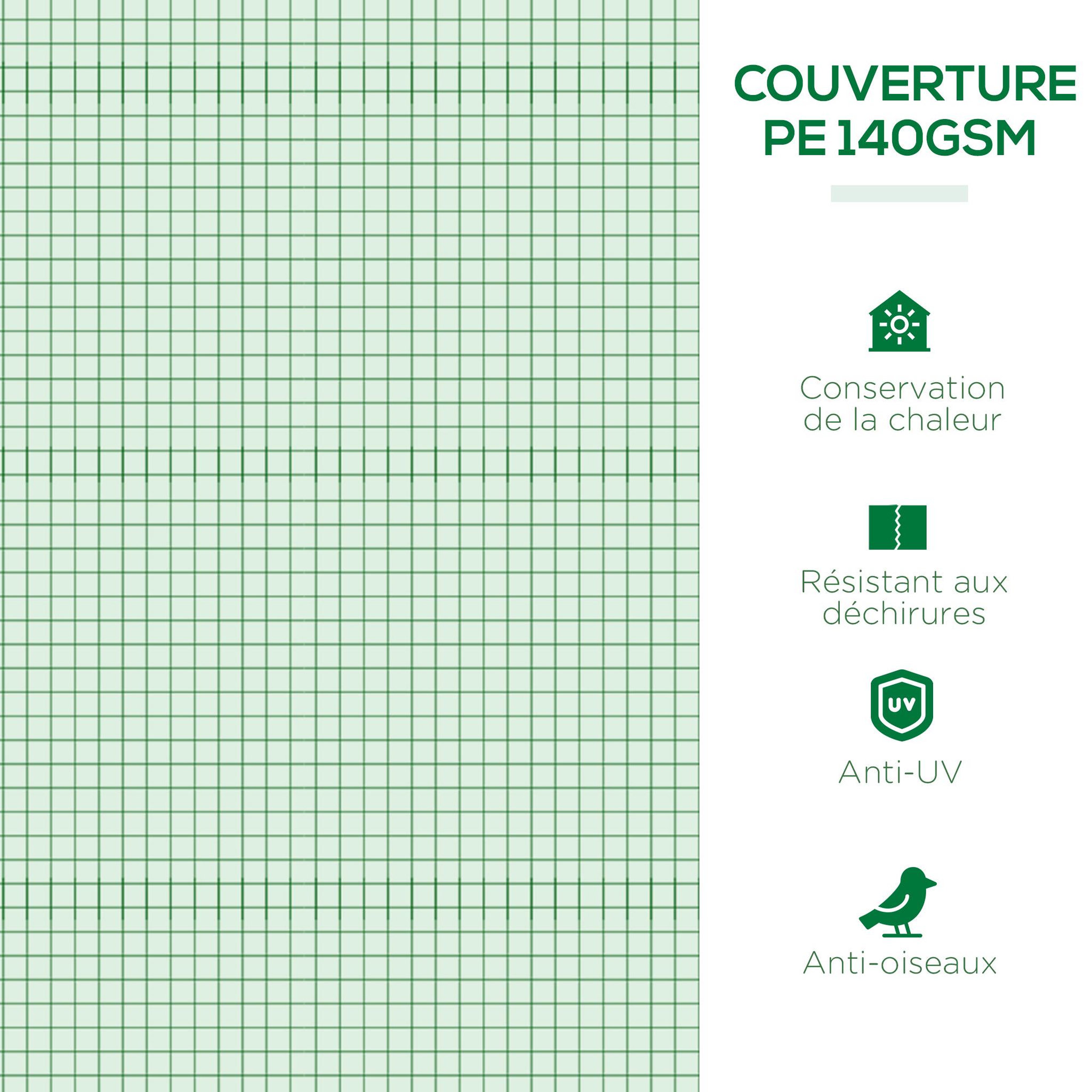 Voir la diapositive 4 : OUTSUNNY Mini serre de jardin serre à tomates dim. 300L x 80l x 45H cm acier PE 5 fenêtres zippées enroulables vert
