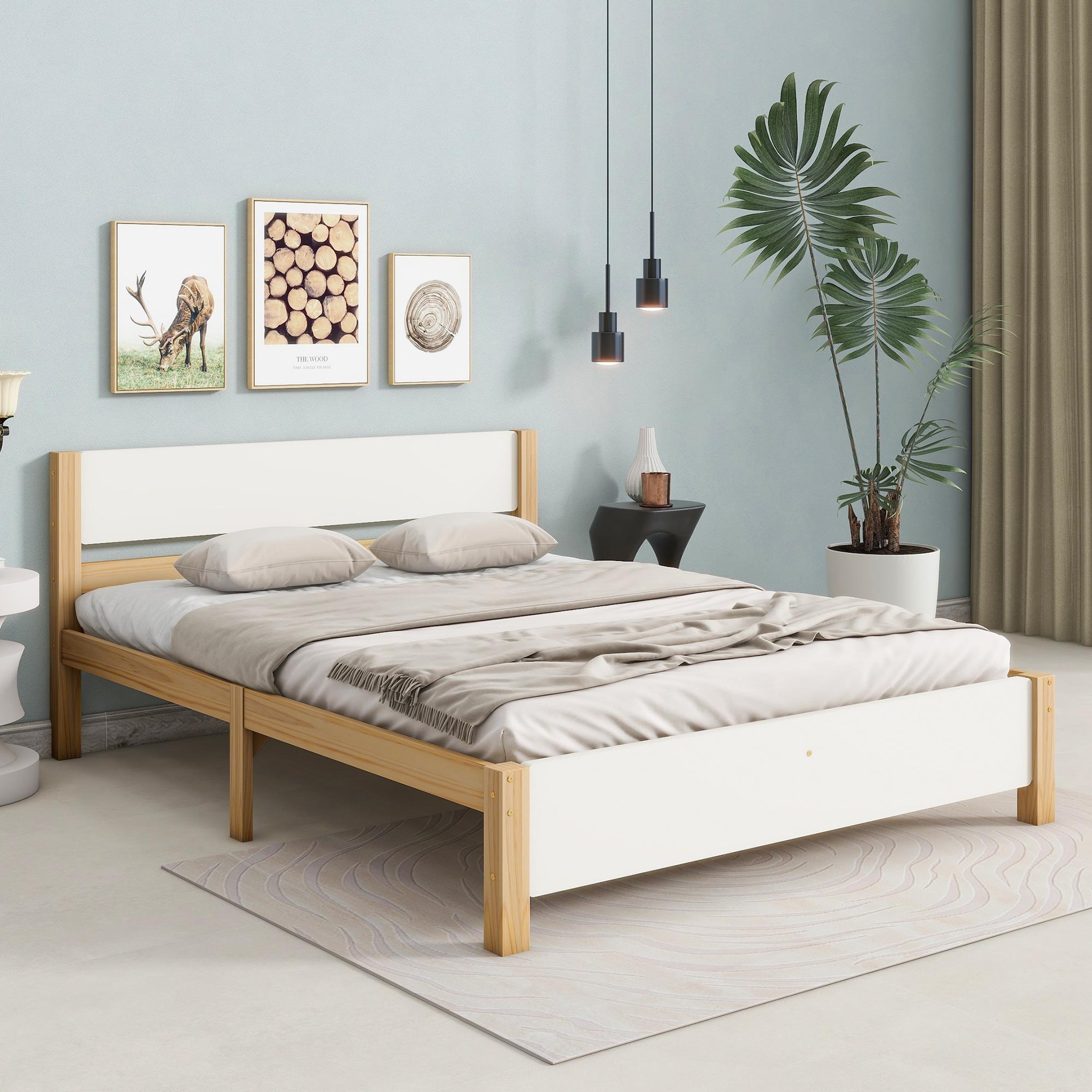Voir la diapositive 4 : MERAX Lit 2 places 140x200cm bois et mdf coloris blanc+naturel