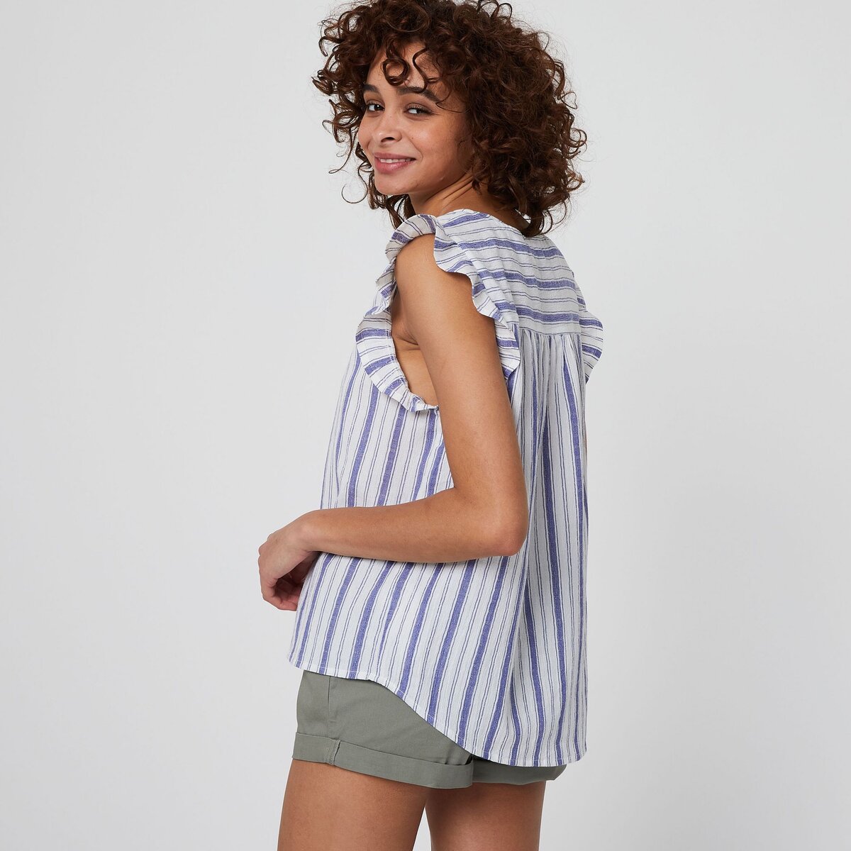 IN EXTENSO Top blanc avec volants à rayures femme