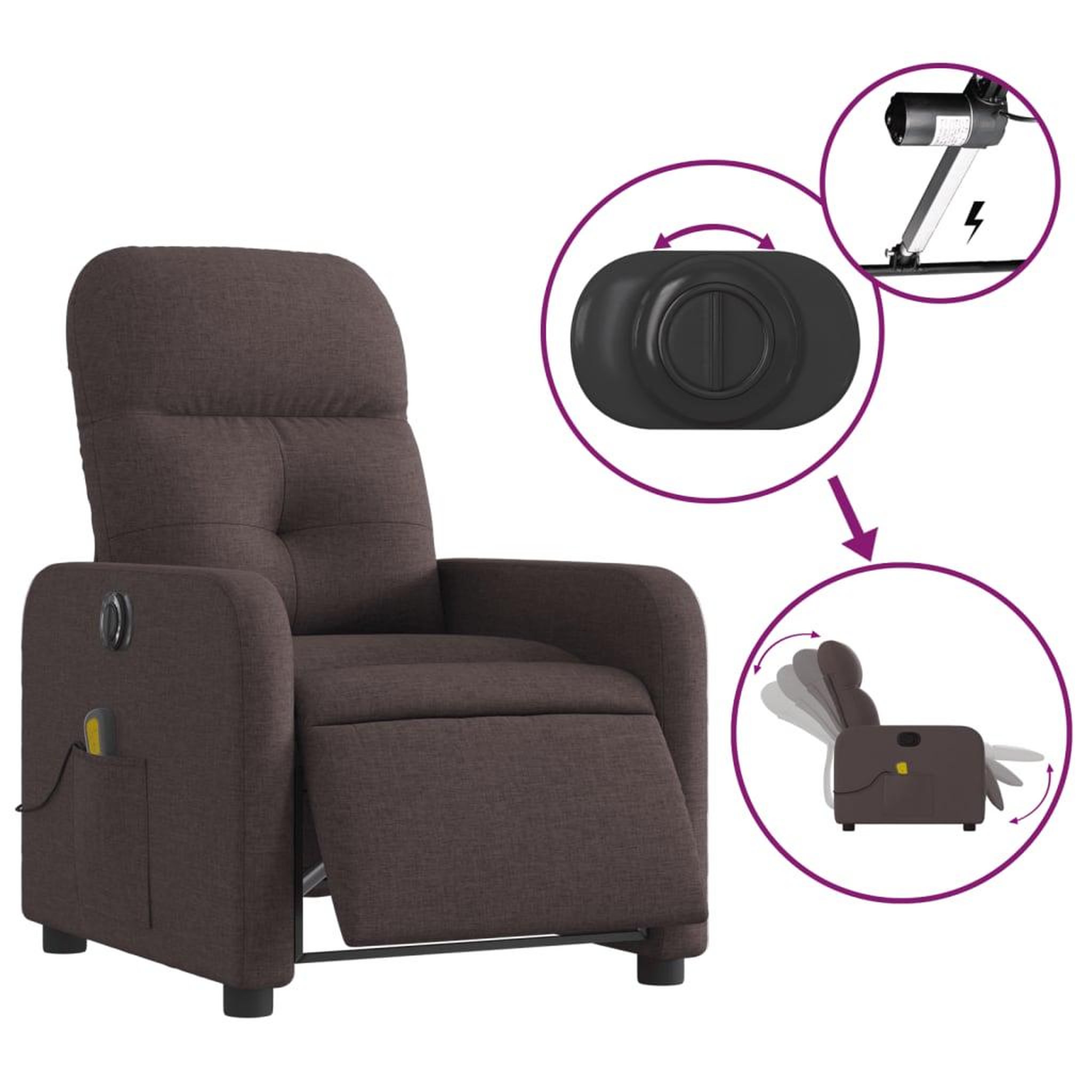 Voir la diapositive 5 : VIDAXL Fauteuil de massage inclinable electrique Marron fonce Tissu