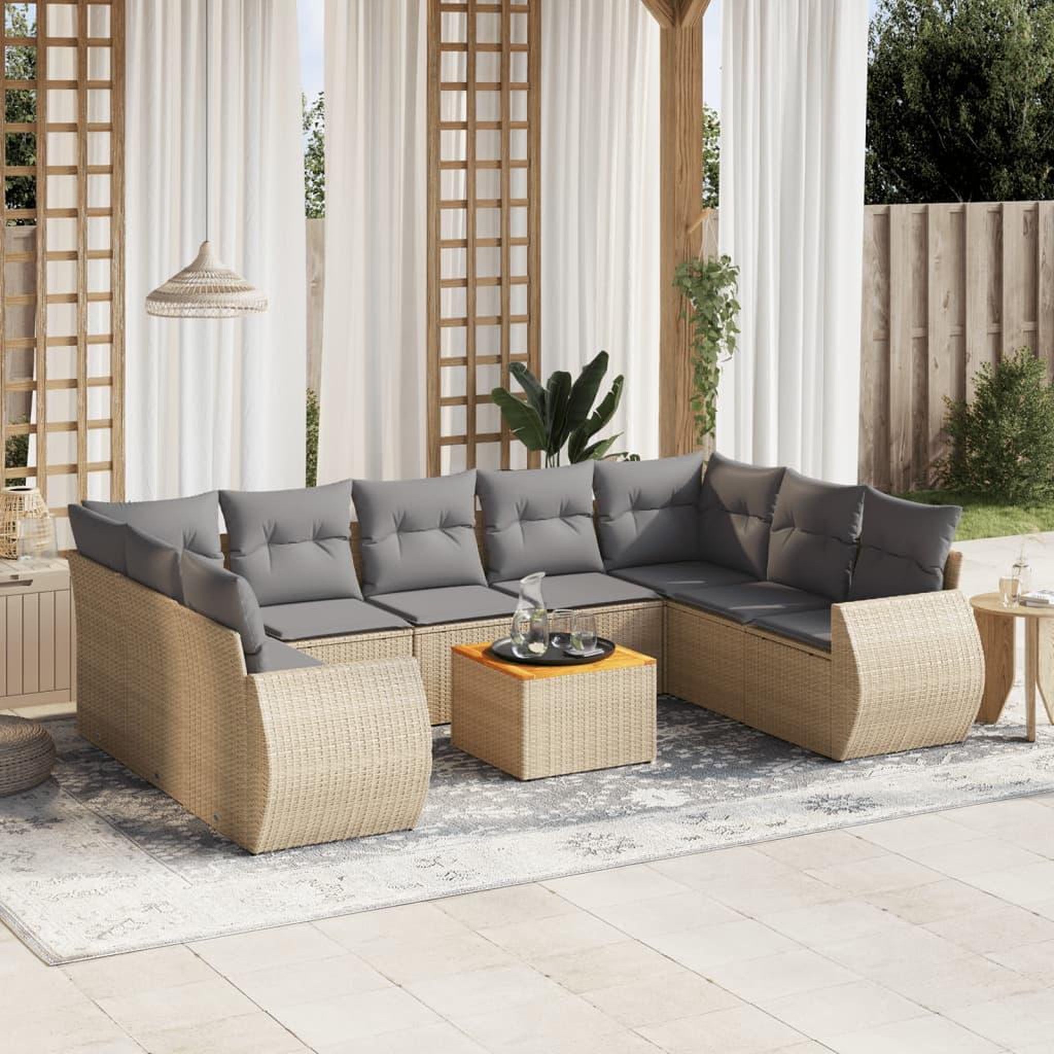 VIDAXL Salon de jardin avec coussins 10 pcs beige resine tressee