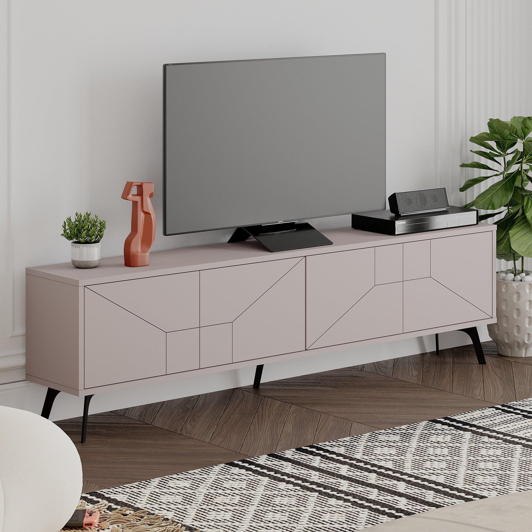 Voir la diapositive 3 : Habitat et Jardin Meuble tv en bois  dune  - 180 x 29 x 50 cm - moka clair