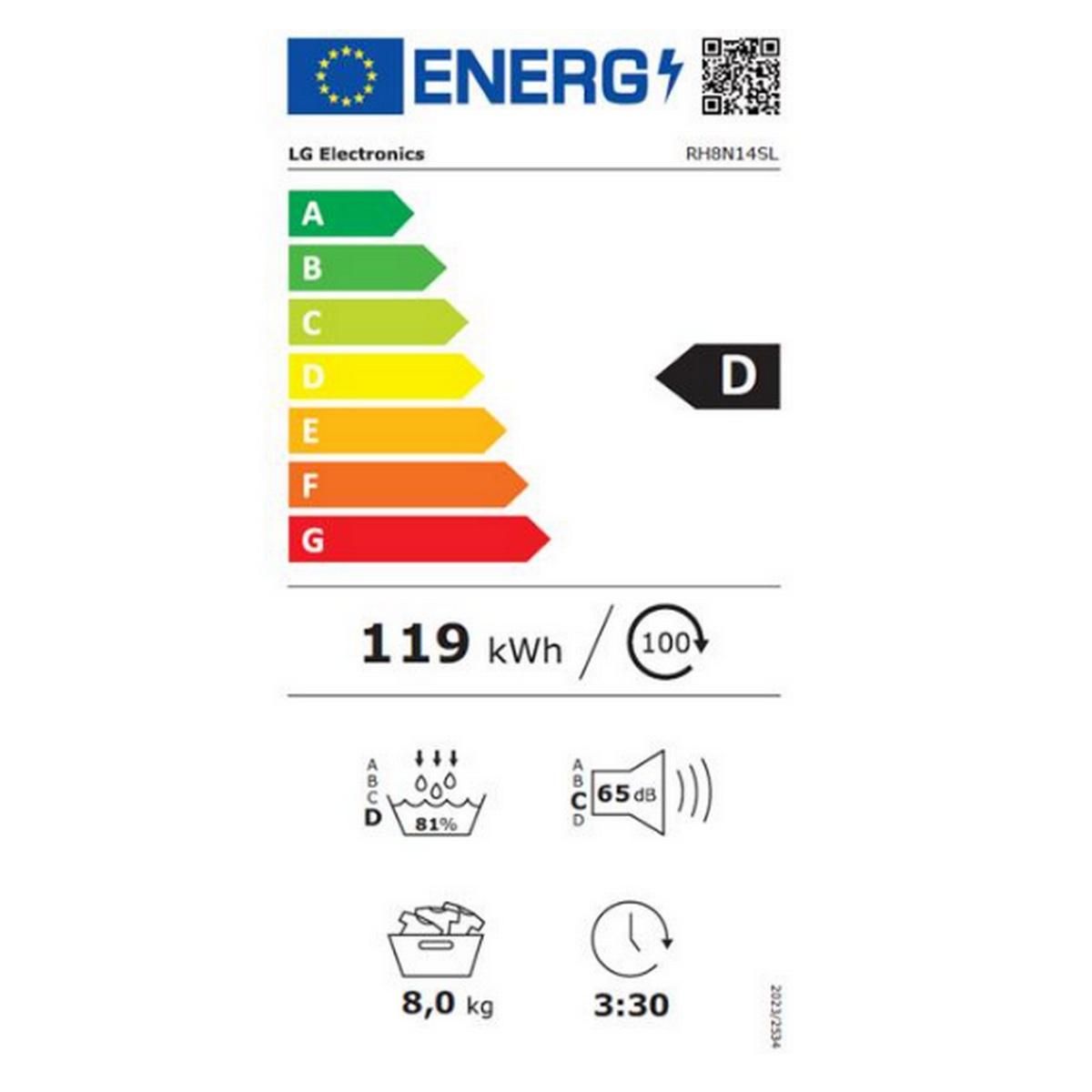 LG Sèche-linge pompe à chaleur 60cm 8kg - RH8N14SL