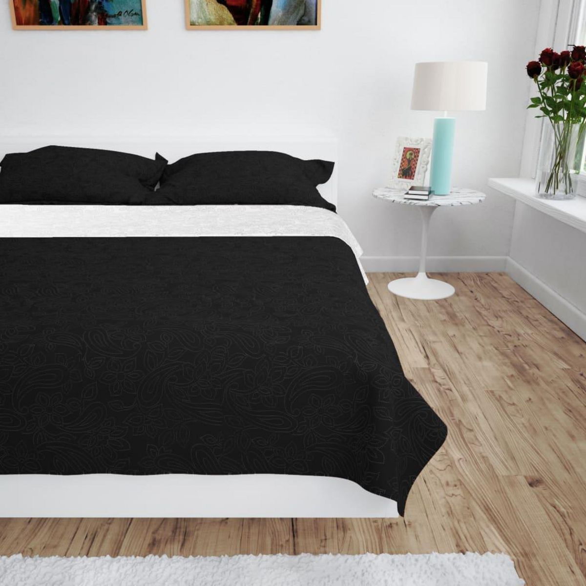 VIDAXL Couvre-lit a double face matelasse 220 x 240 cm Noir et blanc