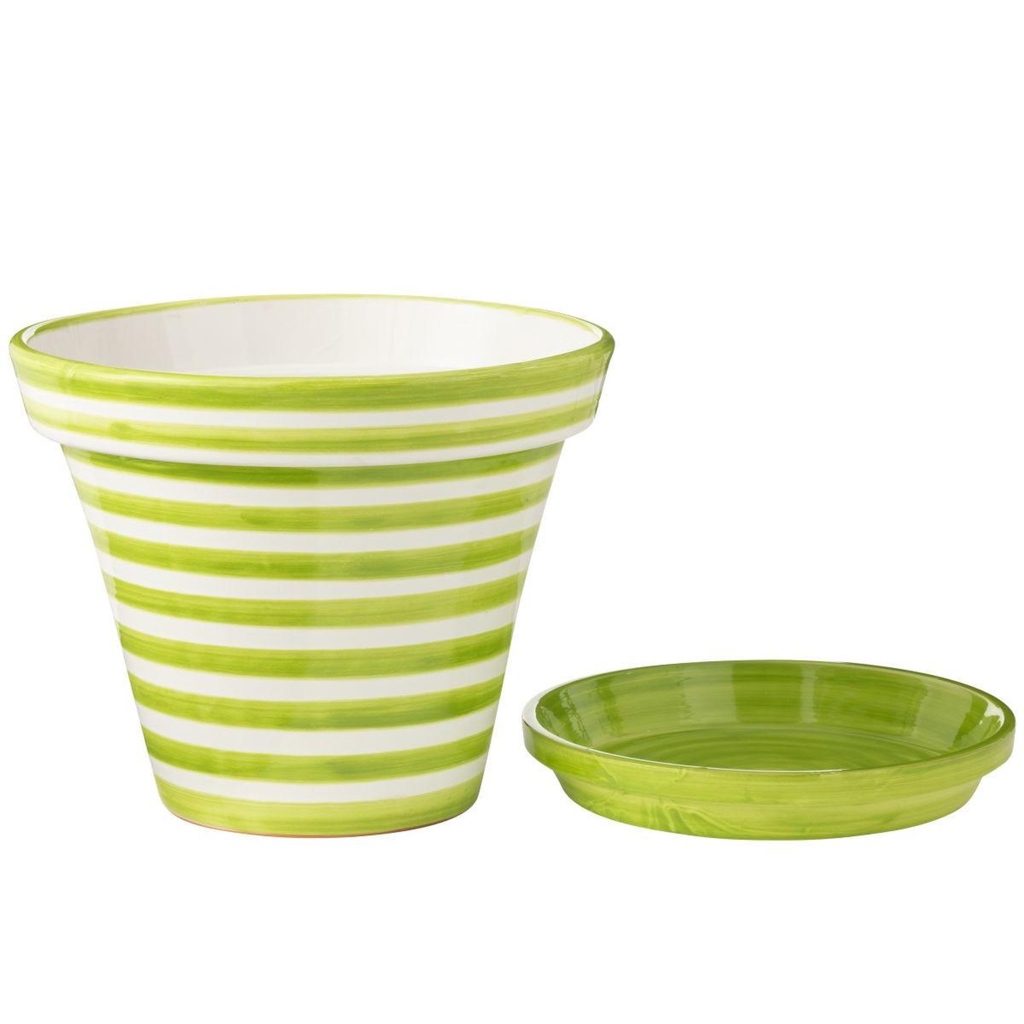 Voir la diapositive 2 : J-LINE Pot avec soucoupe en céramique  granada rayure  50cm vert