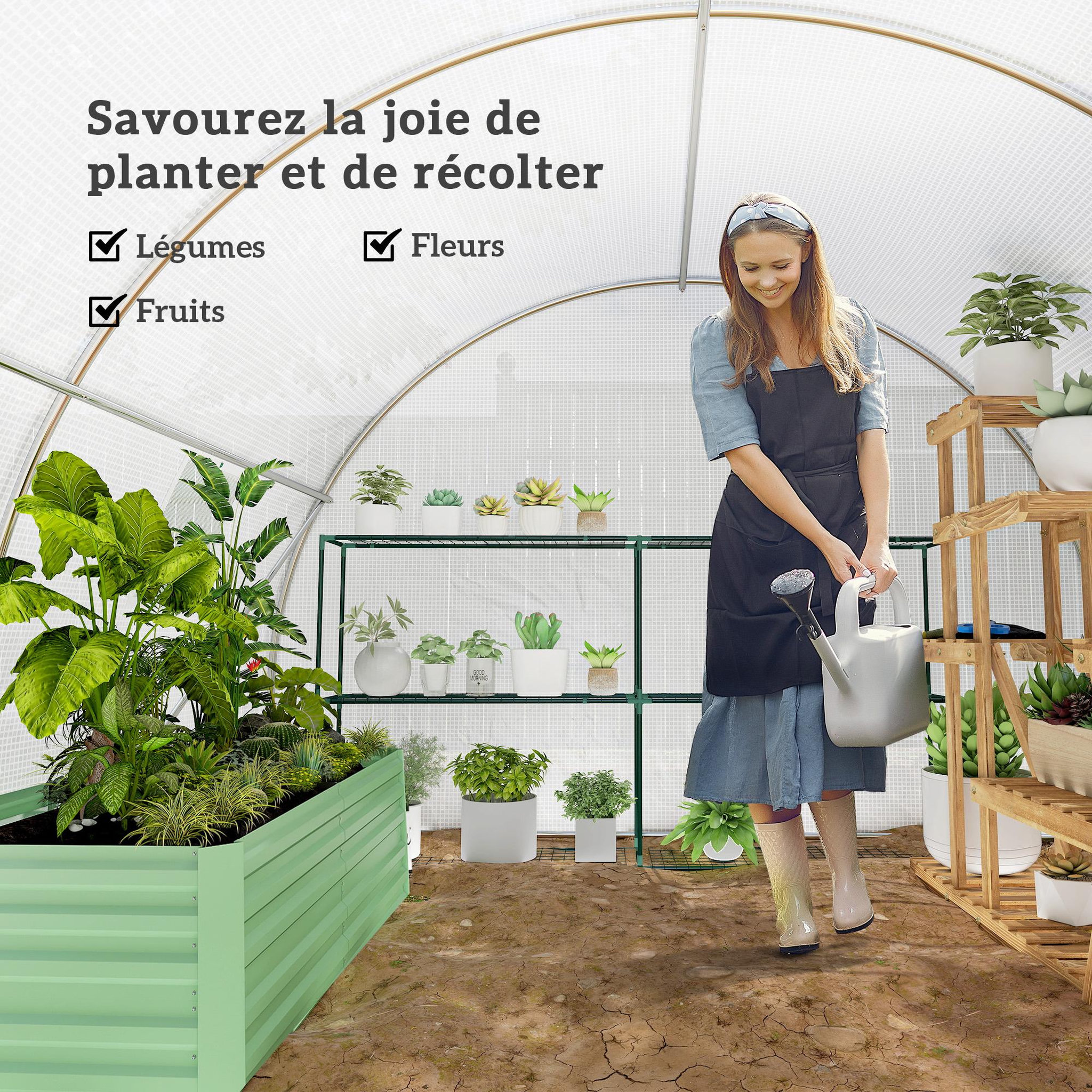 Voir la diapositive 6 : OUTSUNNY Serre de jardin tunnel 4 fenêtres acier galvanisé bâche pe blanc