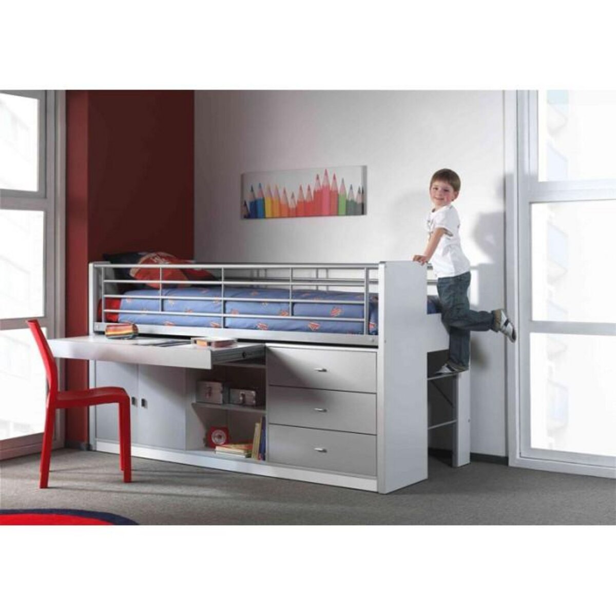 Paris Prix Lit Combiné Enfant  Bonny  90x200cm Gris