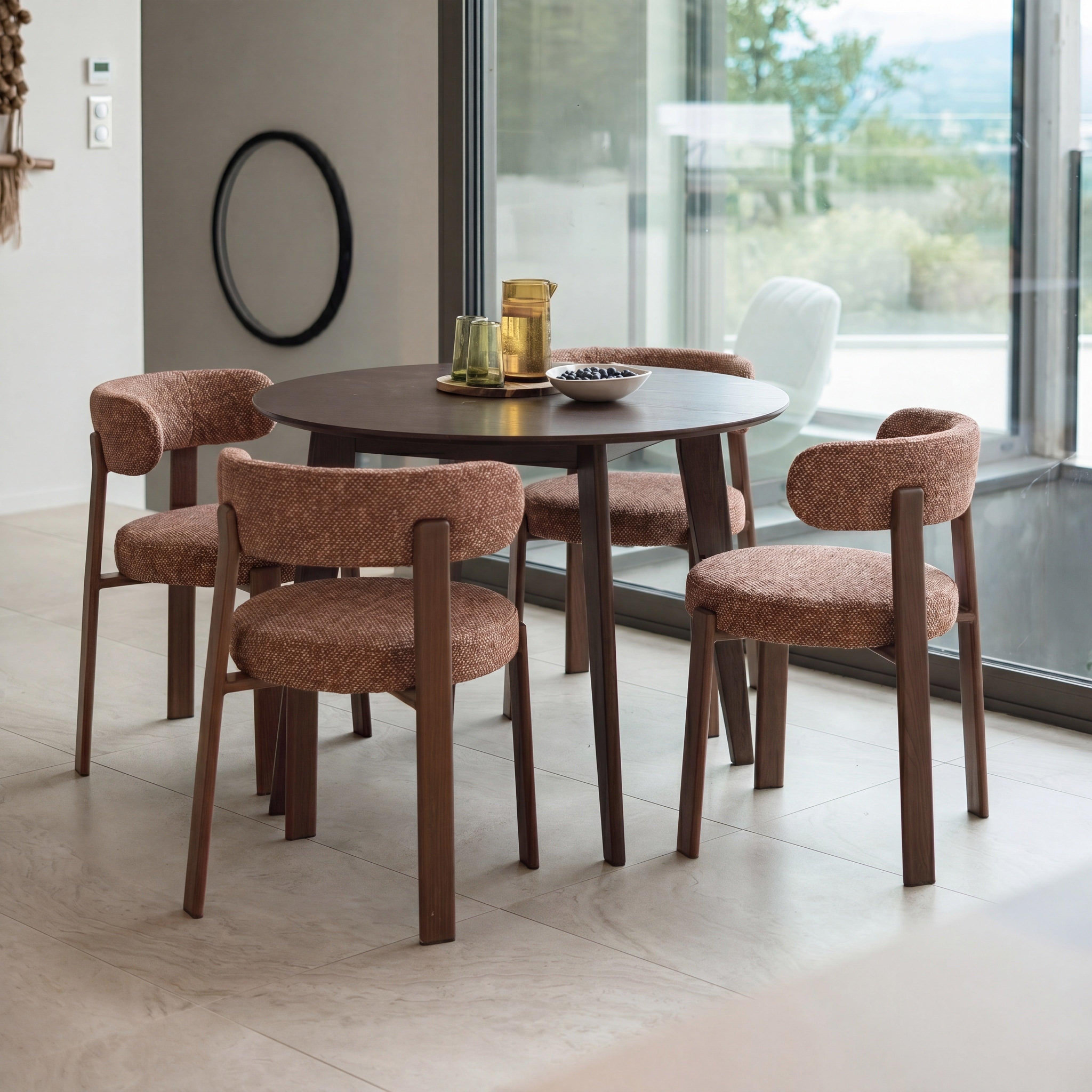 Voir la diapositive 5 : MAISON PAVANE Lot de 2 chaises en tissu texturé brun canelle, pieds en métal-Aura