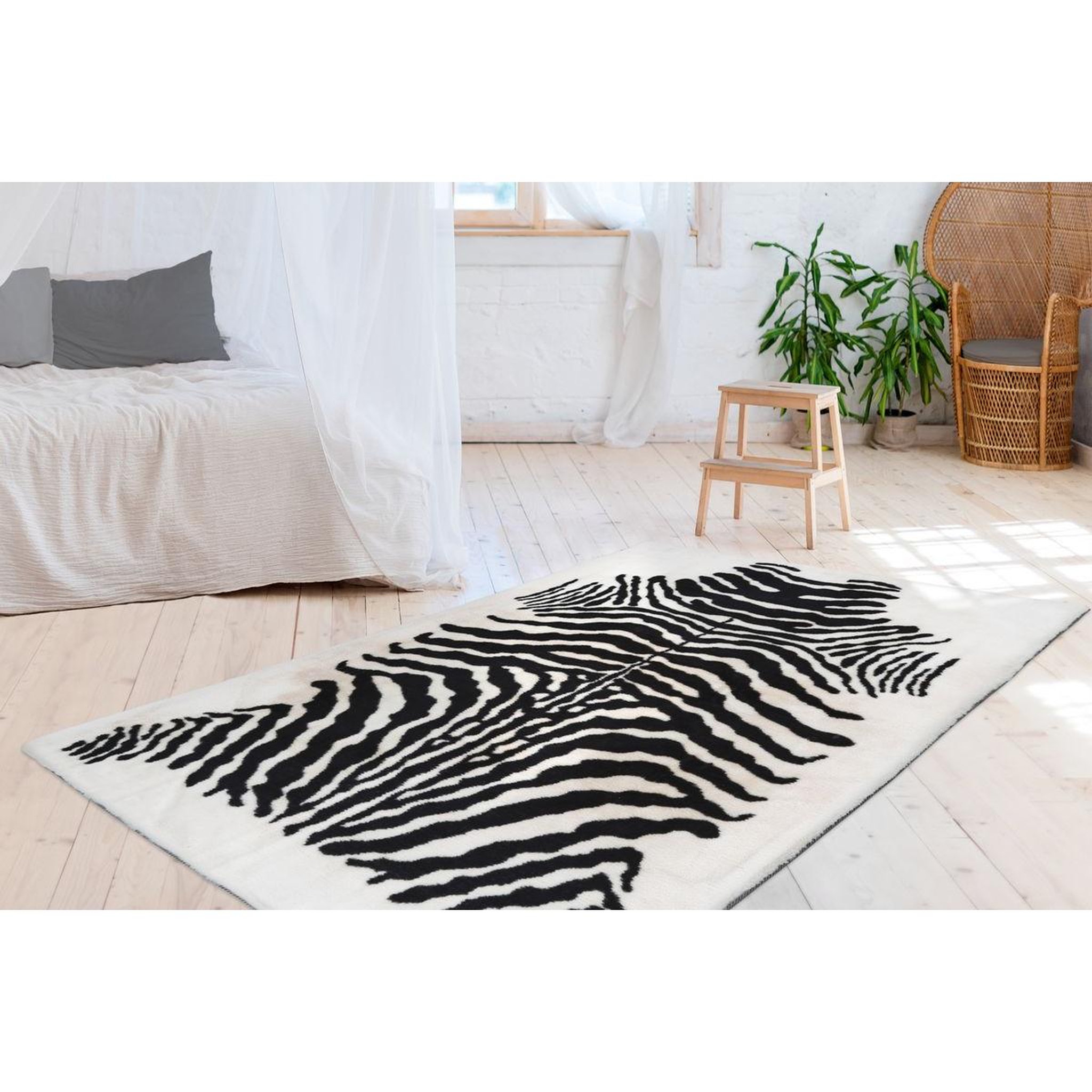Voir la diapositive 2 : Paris Prix Tapis imprimé animal  rabbit  noir & blanc
