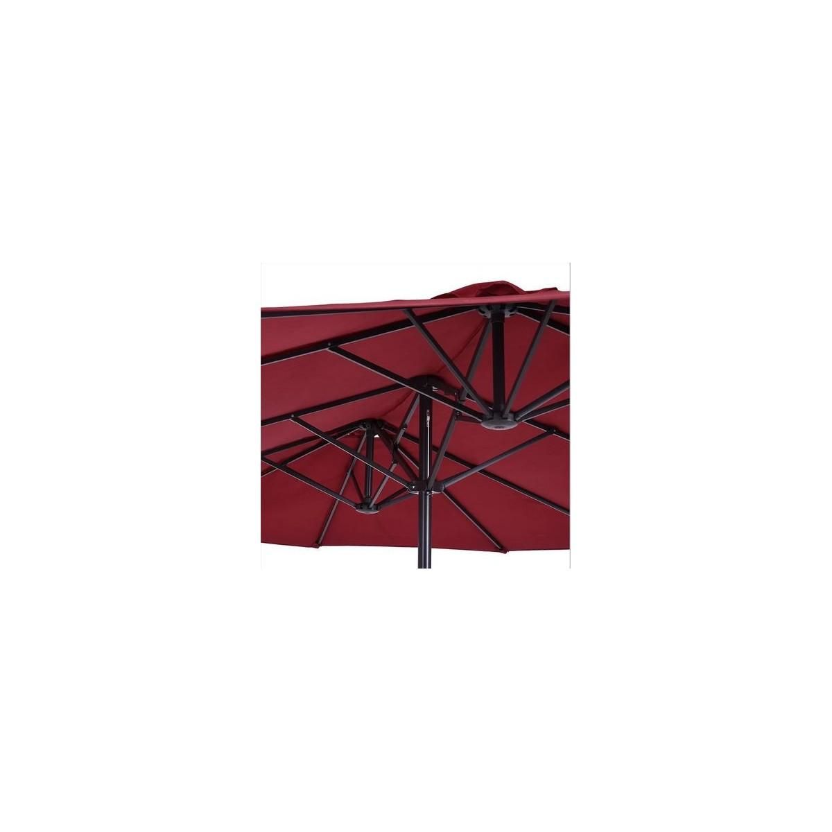 KZ GARDEN Parasol de terrasse double Rouge Bordeaux 4.50 x 2.65 x H 2.40 Toile polyester TWIN KZ GARDEN