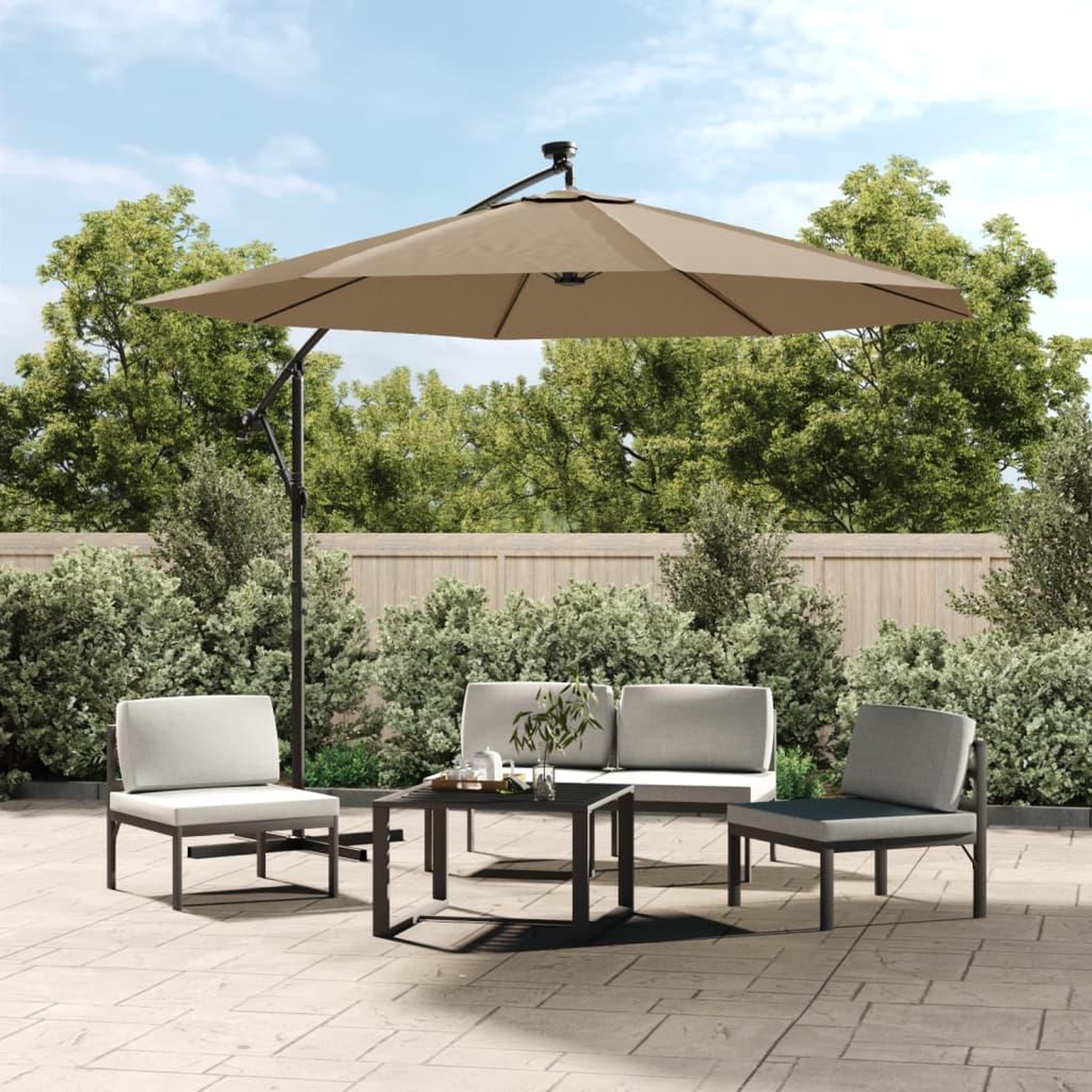 VIDAXL Parasol de jardin en porte-a-faux et lumieres LED mat en acier
