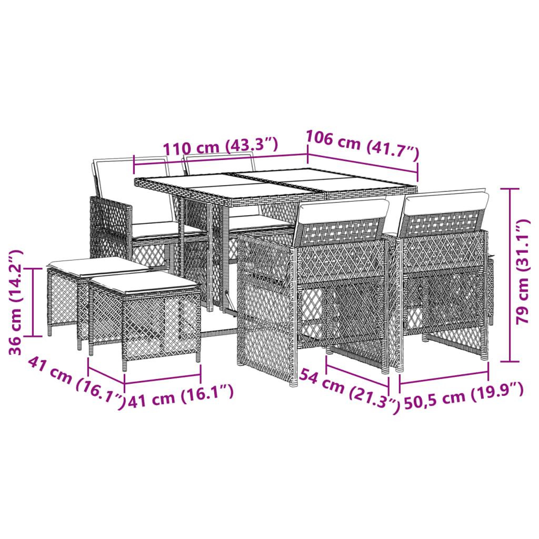 Voir la diapositive 6 : VIDAXL Ensemble a manger de jardin et coussins 9 pcs gris clair rotin