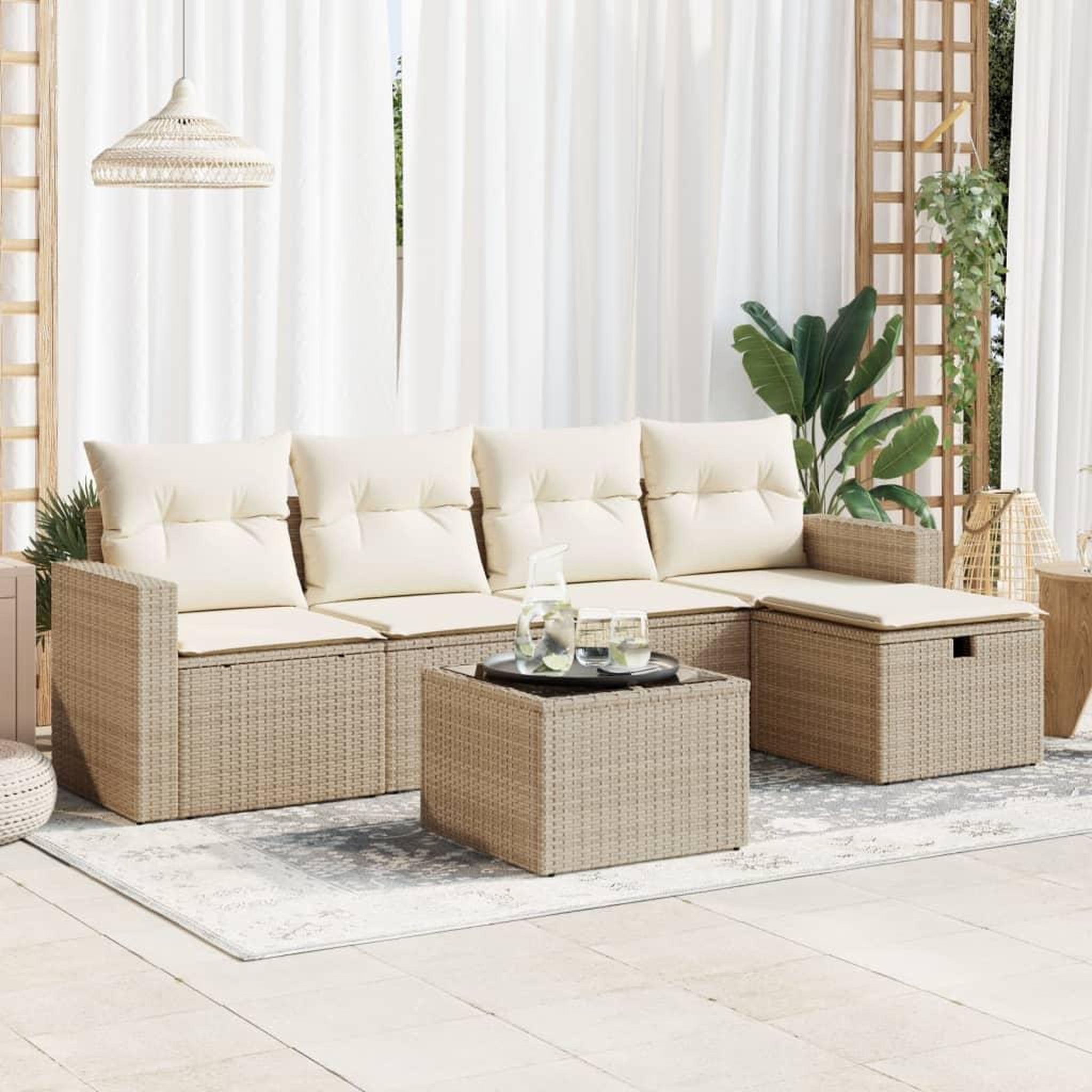 VIDAXL Salon de jardin avec coussins 6 pcs beige resine tressee