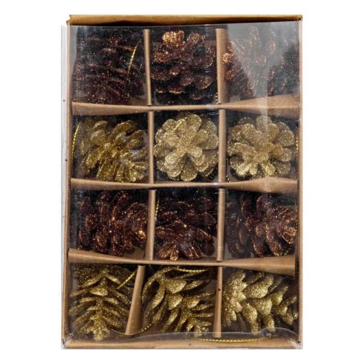 ATMOSPHERA Lot de 12 Sujets de Noël  Pommes de pin  3cm Or & Bronze