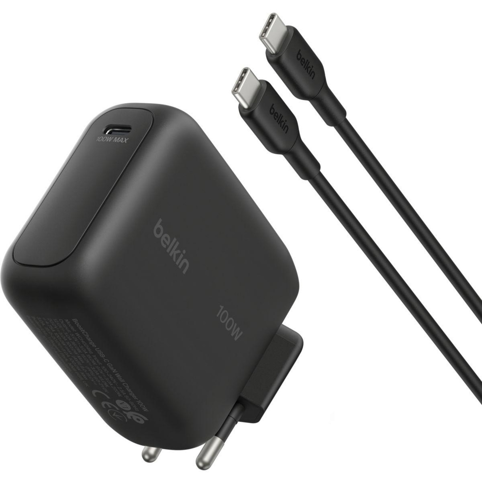 Belkin Chargeur ordinateur portable USB-C 100W GaN + cable USB-C 1.5m Blanc