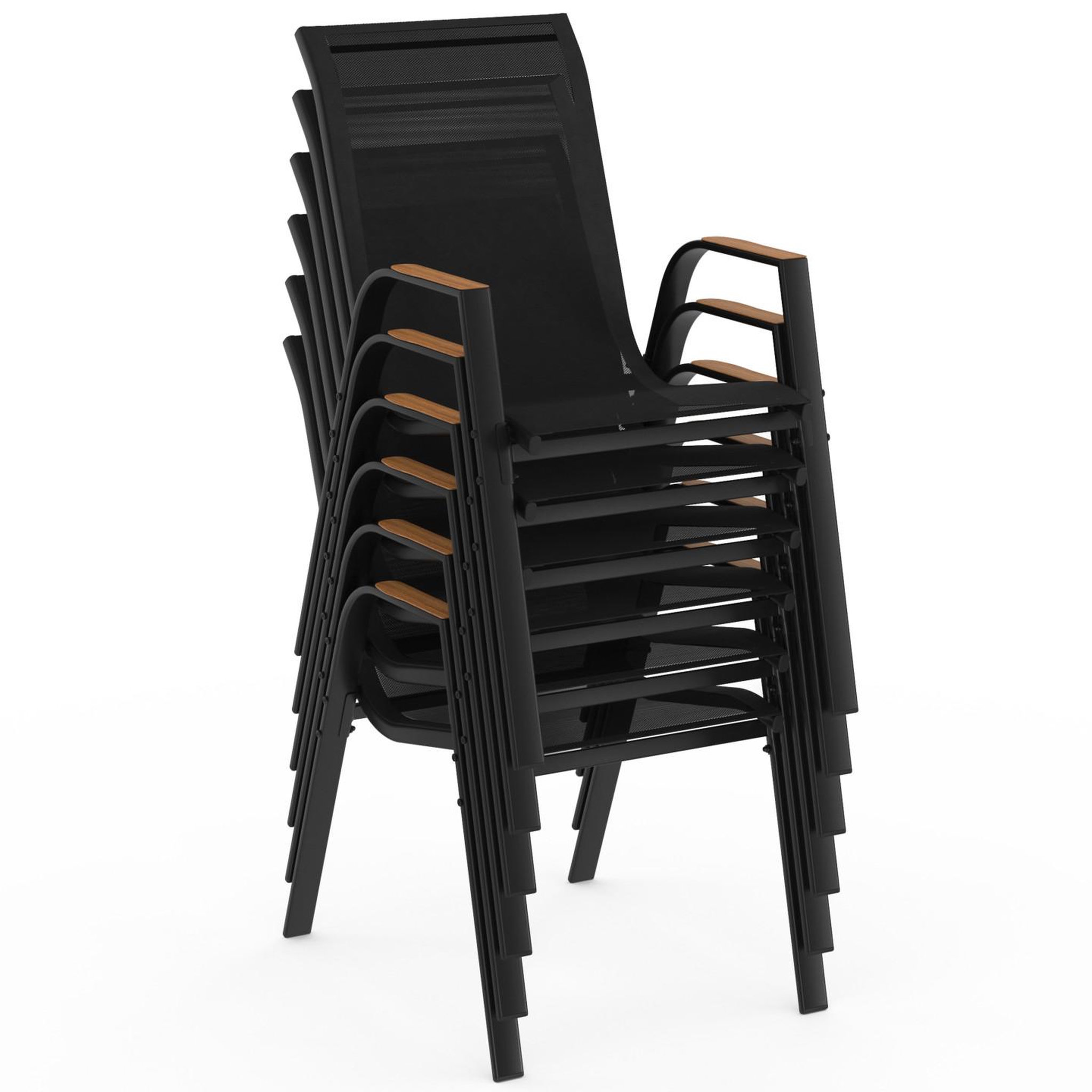 Voir la diapositive 4 : ID MARKET Salon de jardin noumea table 240 cm plateau verre trempé effet bois et 10 chaises empilables noir et bois