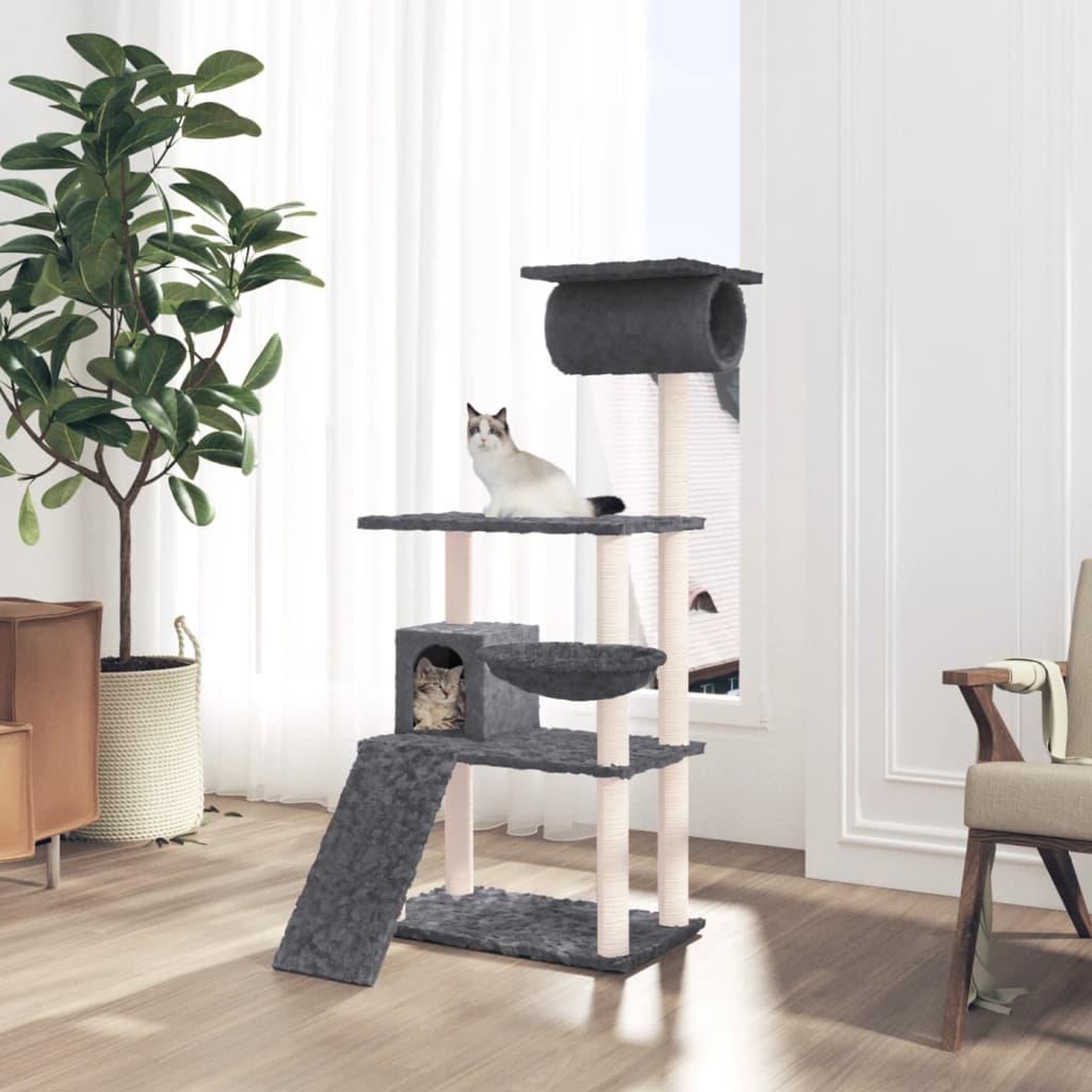 VIDAXL Arbre a chat avec griffoirs en sisal Gris fonce 131 cm