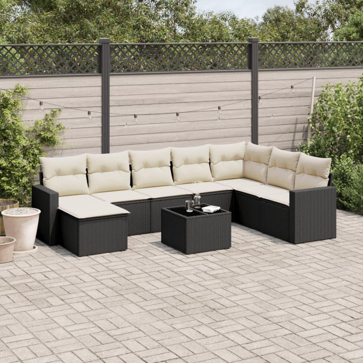 VIDAXL Salon de jardin 9 pcs avec coussins noir resine tressee