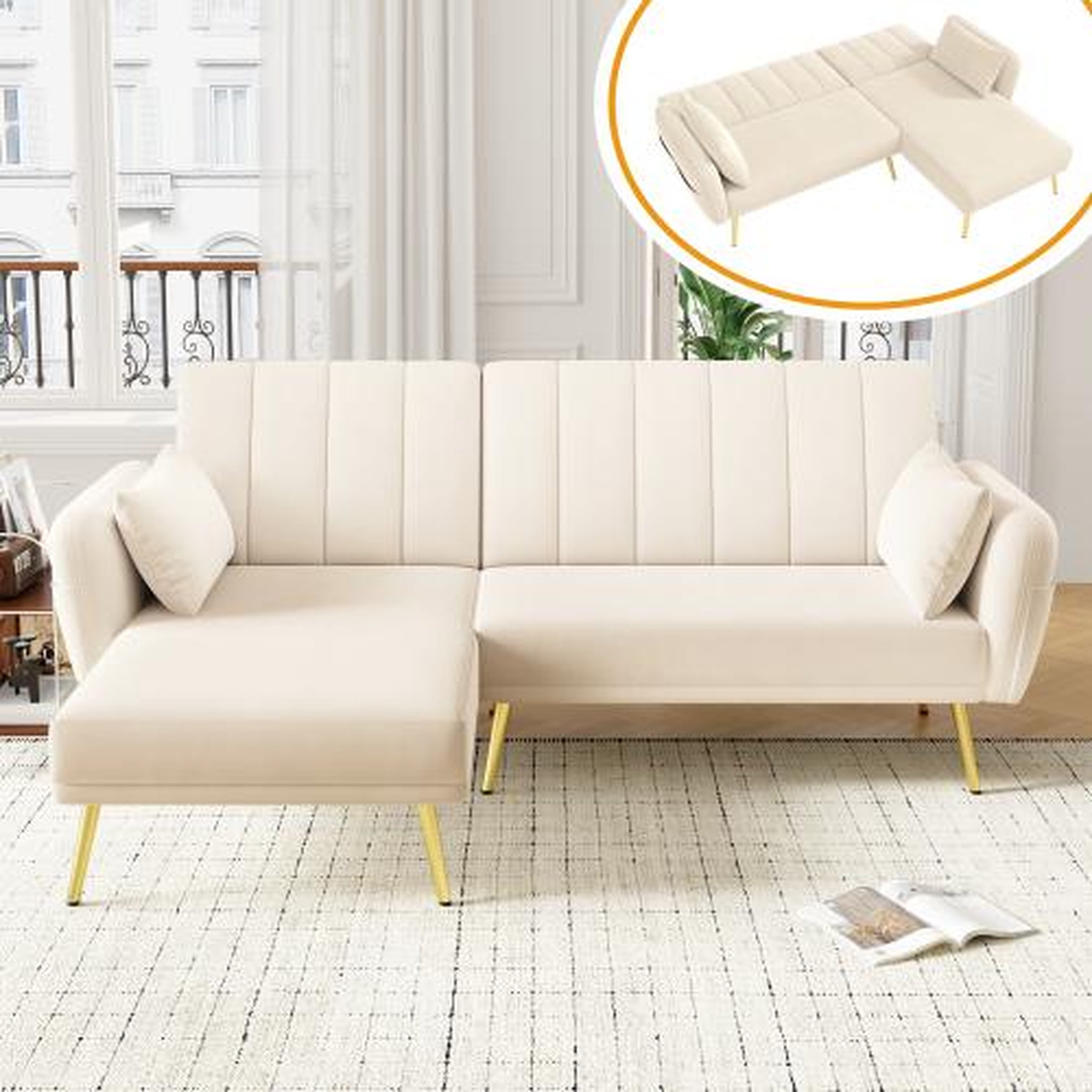 Voir la diapositive 4 : MERAX Canapé d'angle réversible convertible 3 pl velours