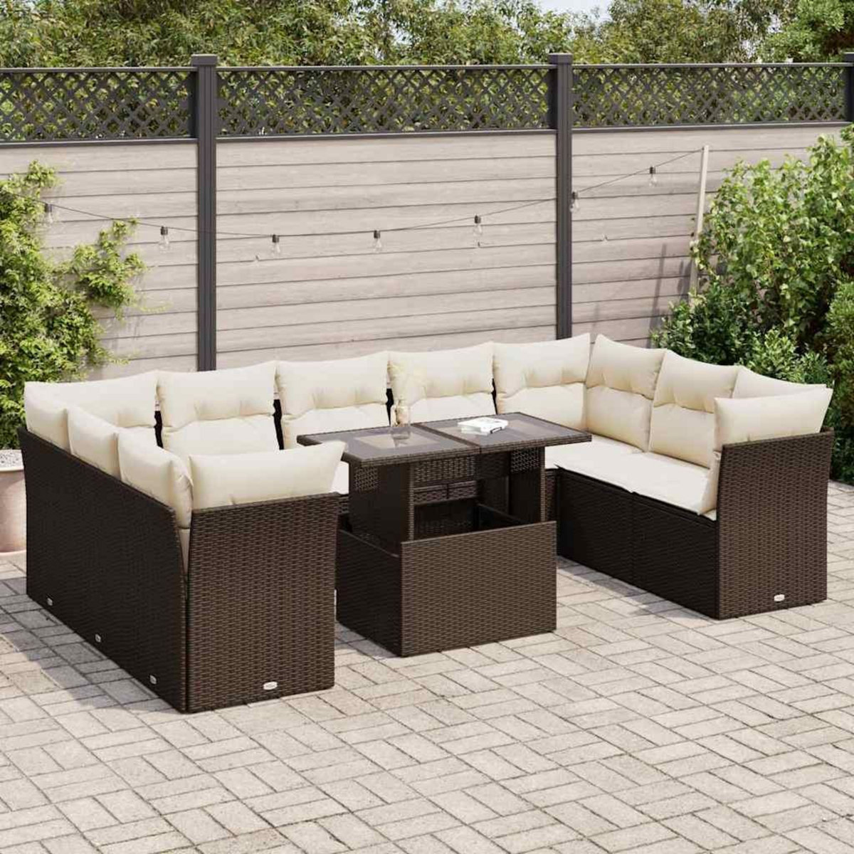 VIDAXL Salon de jardin 10 pcs avec coussins marron resine tressee