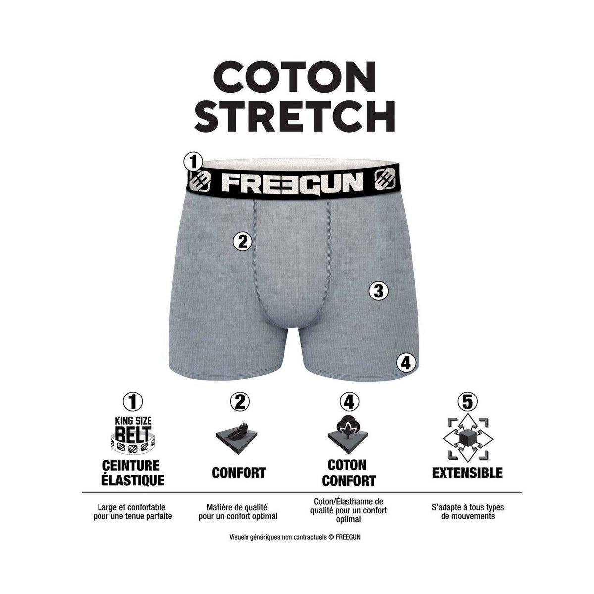 FREEGUN Lot de 6 boxers enfant en coton uni