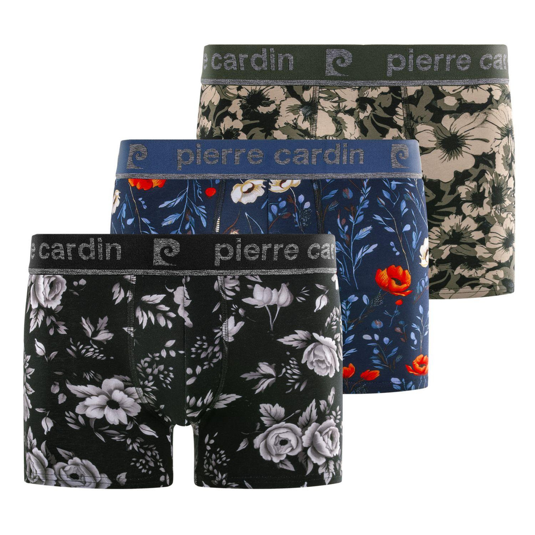 PIERRE CARDIN Lot de 3 boxers homme Flowers. Coloris disponibles : Noir