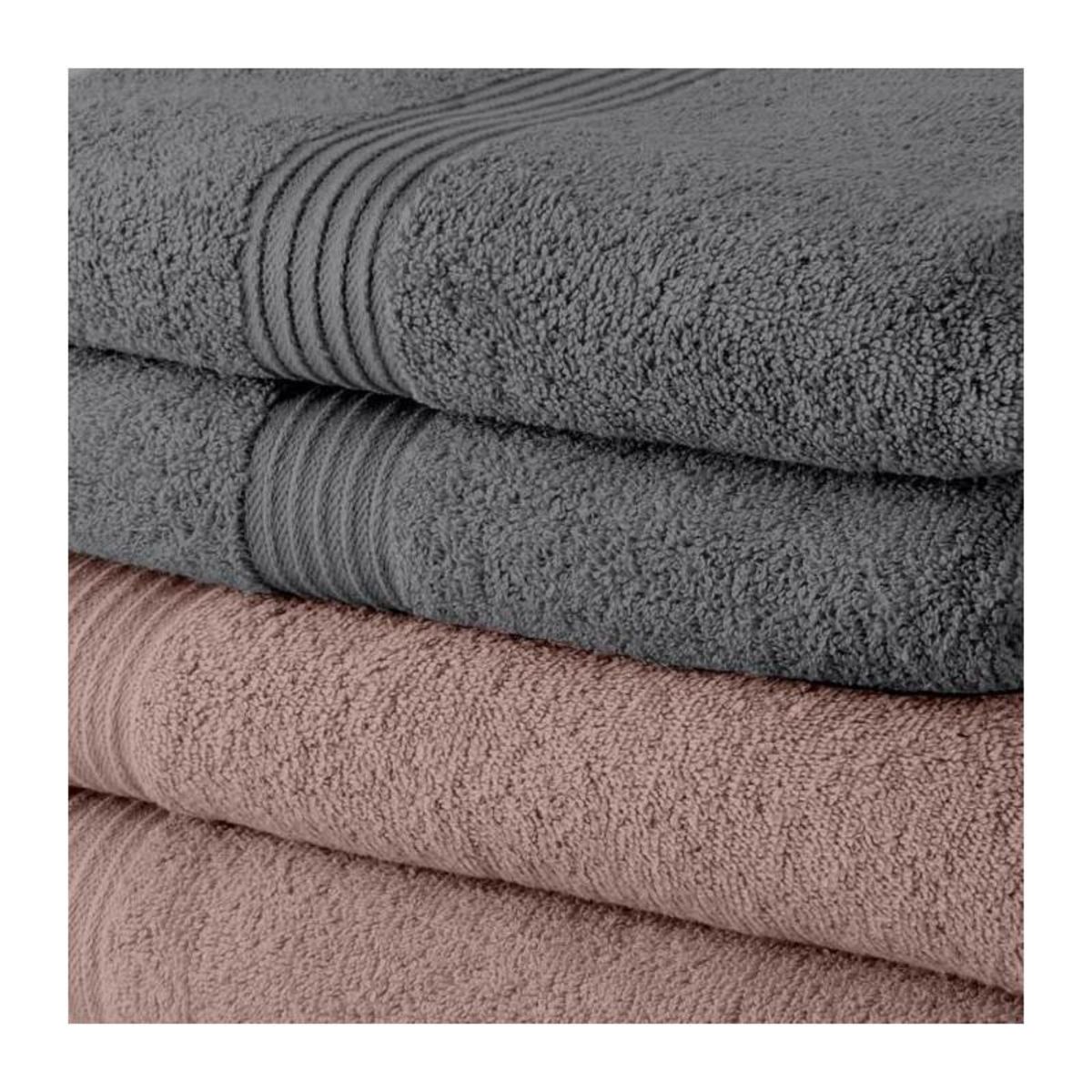 Today Lot de 10 serviettes de Toilette TODAY 50x90 cm 100% Coton - 5 roses des sables + 5 acier