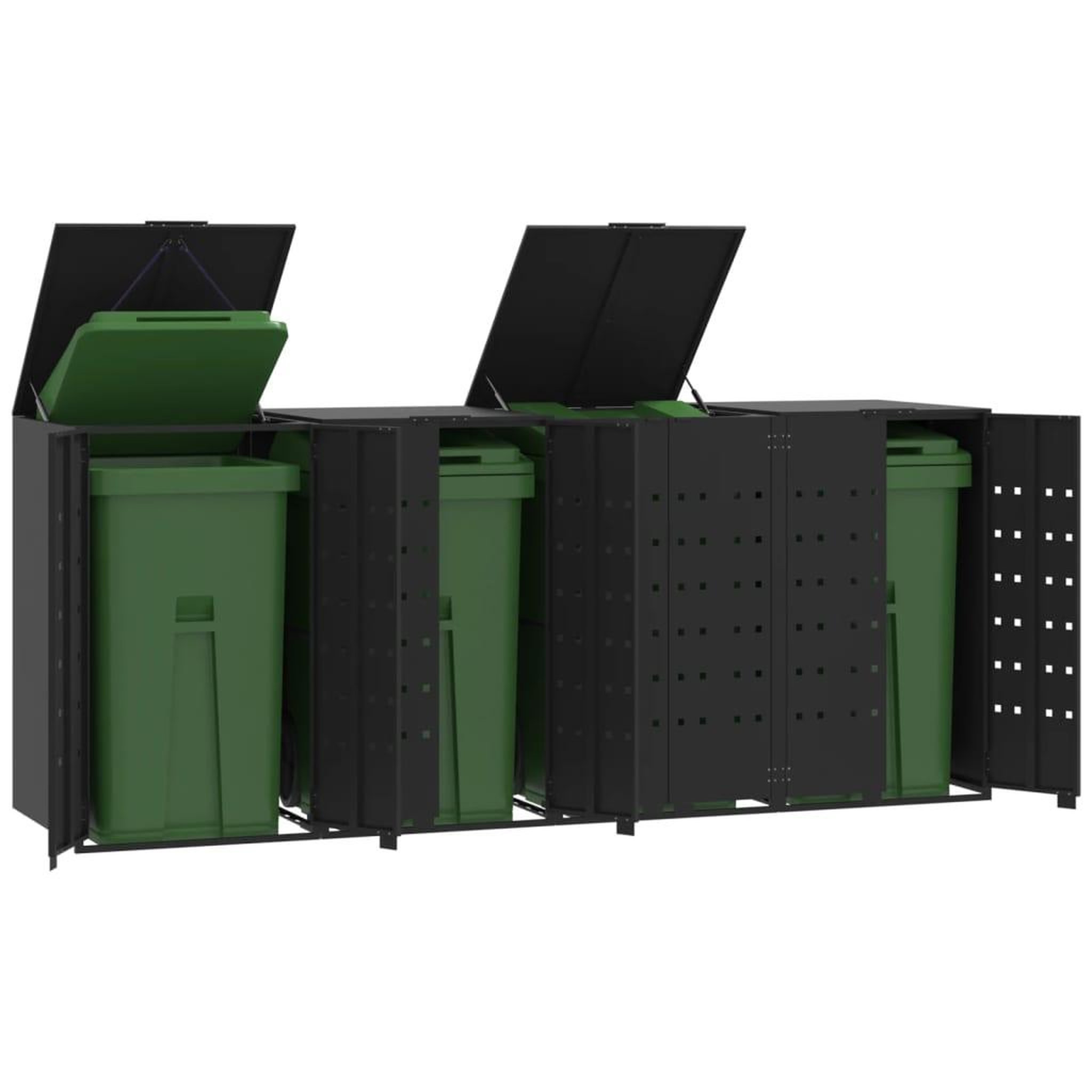 VIDAXL Rangement a roulettes pour poubelles pour 4 bacs noir acier