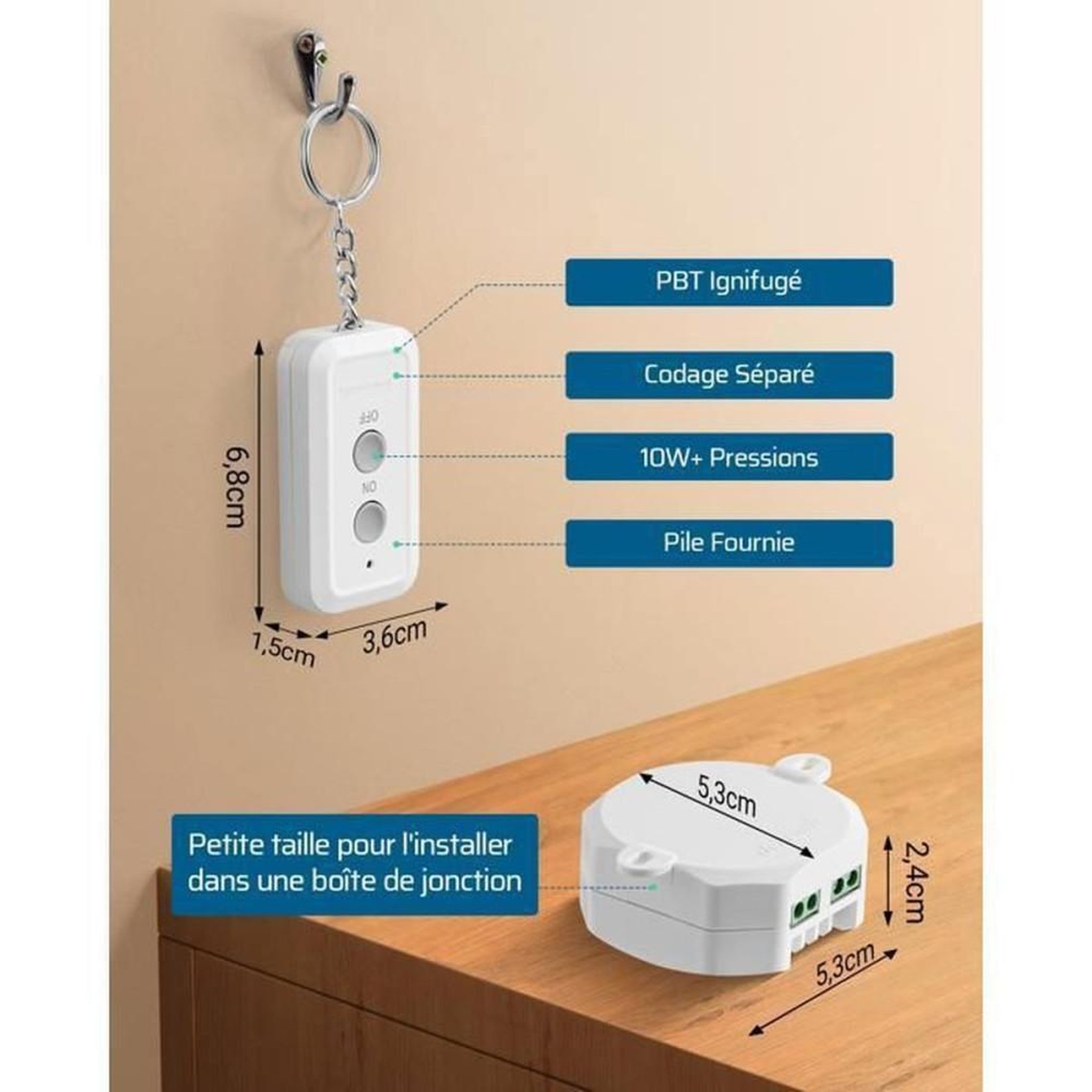 Voir la diapositive 3 : Interrupteur d éclairage sans fil 230V 10A 2300W 433,92 MHz portée 30 m avec 1 récepteur et 1 télécommande