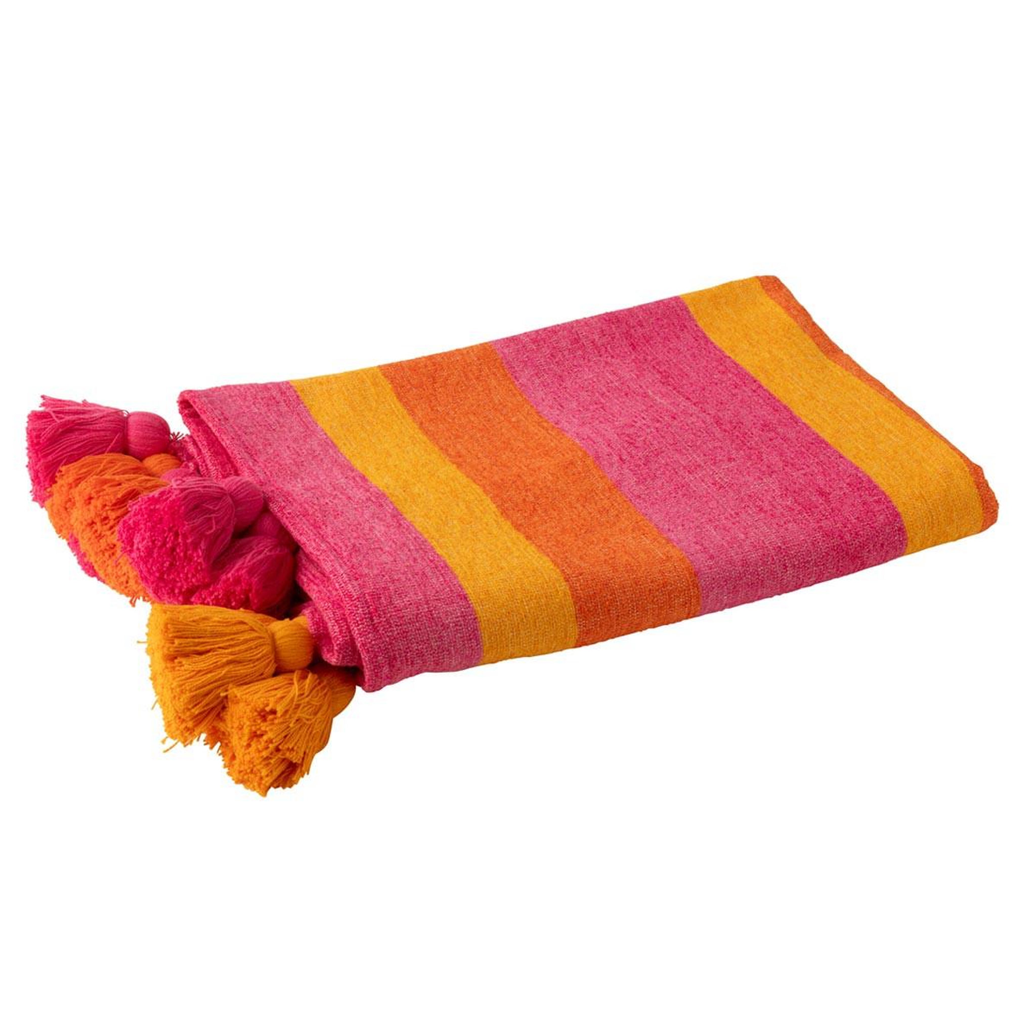 J-LINE Plaid rayé à pompons  polly  130x180cm multicolore