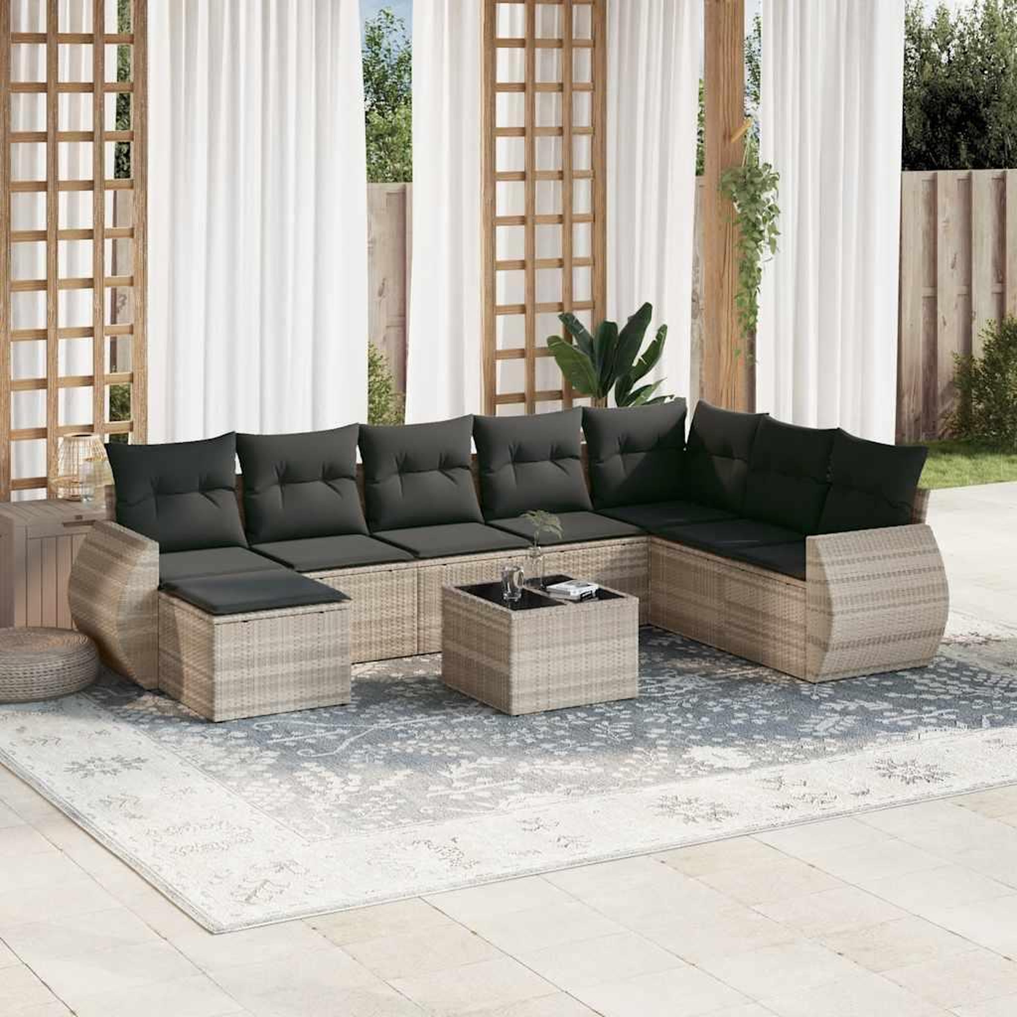 VIDAXL Salon de jardin 9 pcs avec coussins gris clair resine tressee