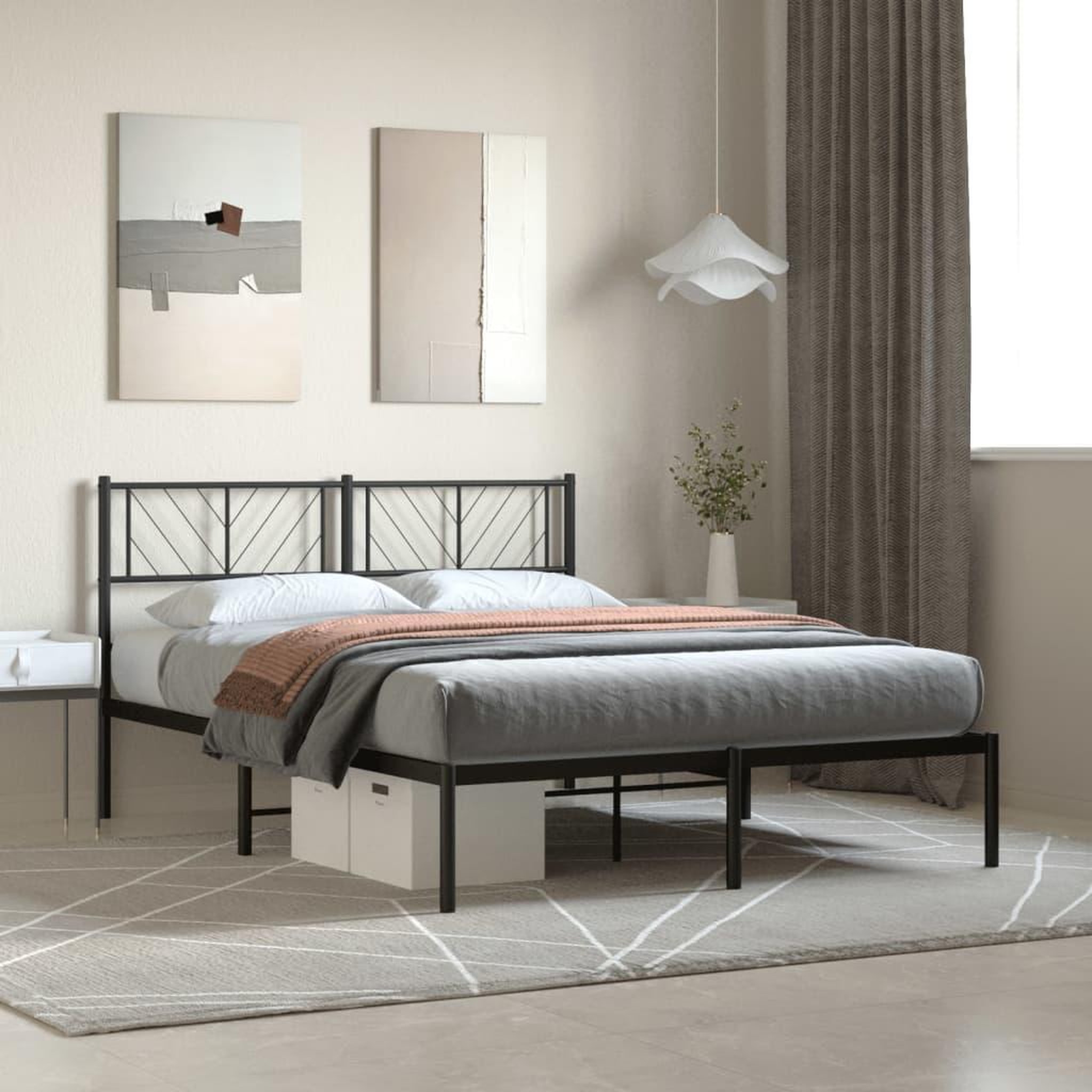 VIDAXL Cadre de lit metal sans matelas avec tete de lit noir 120x190cm
