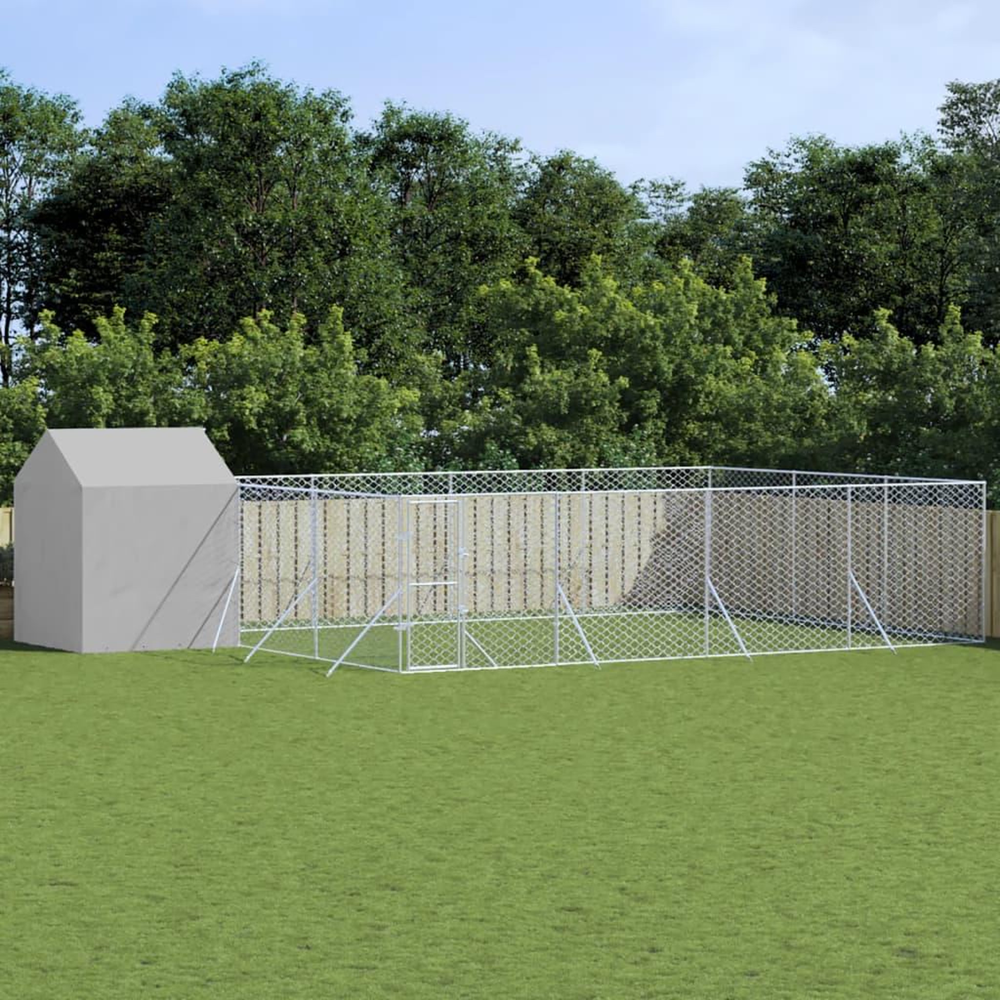 VIDAXL Chenil d'exterieur pour chiens avec toit argente 10x6x2,5 m