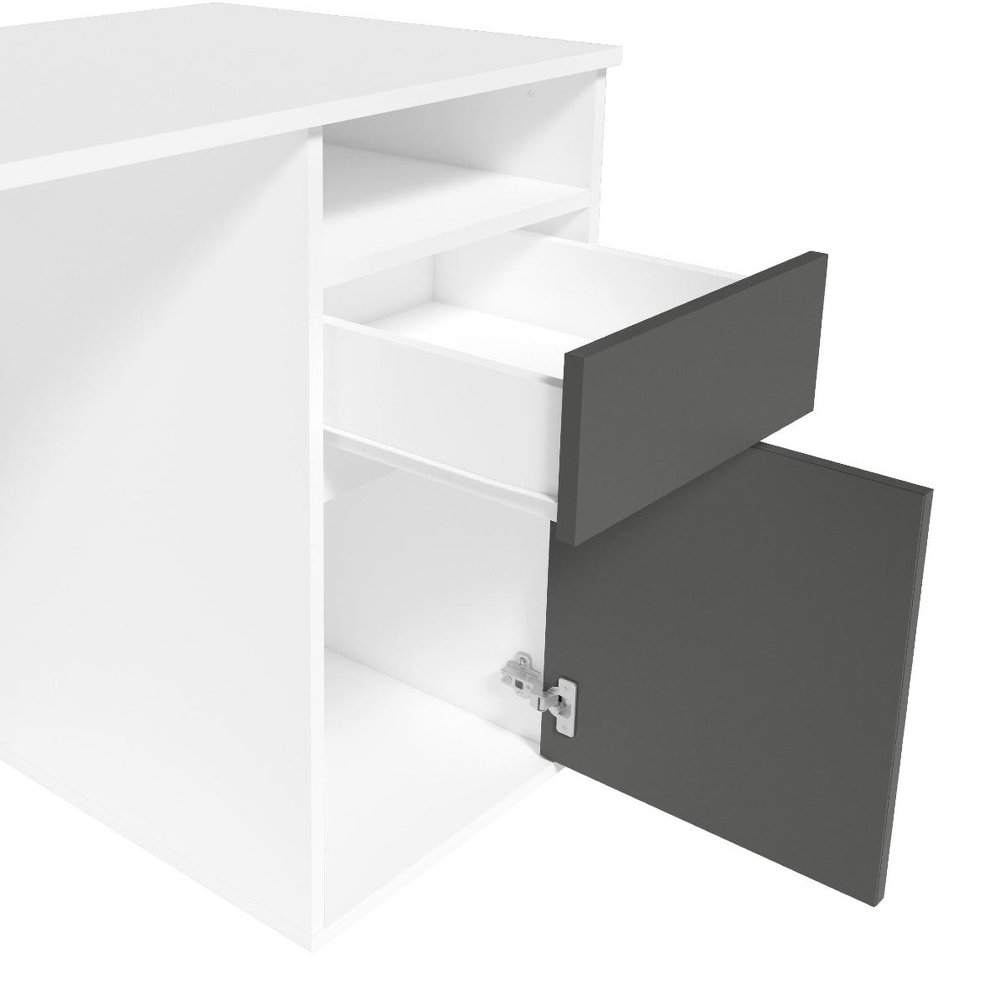 Voir la diapositive 5 : JLC KREATION Bureau moderne blanc et gris 120cm avec rangement ALBI