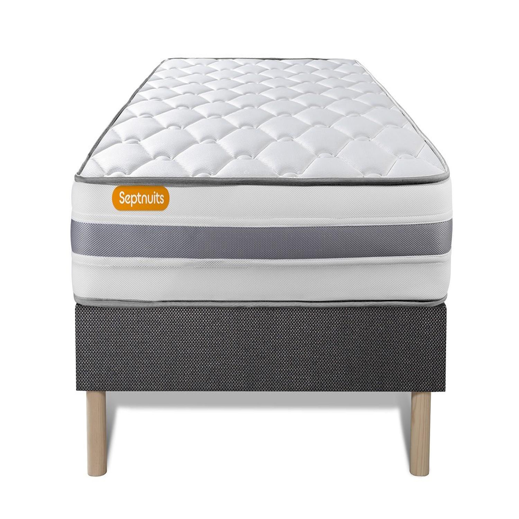 SEPTNUITS Matelas + sommier gris Memo Spring Ressorts ensachés 3 zones de confort MAXI épaisseur. Coloris disponibles : Gris