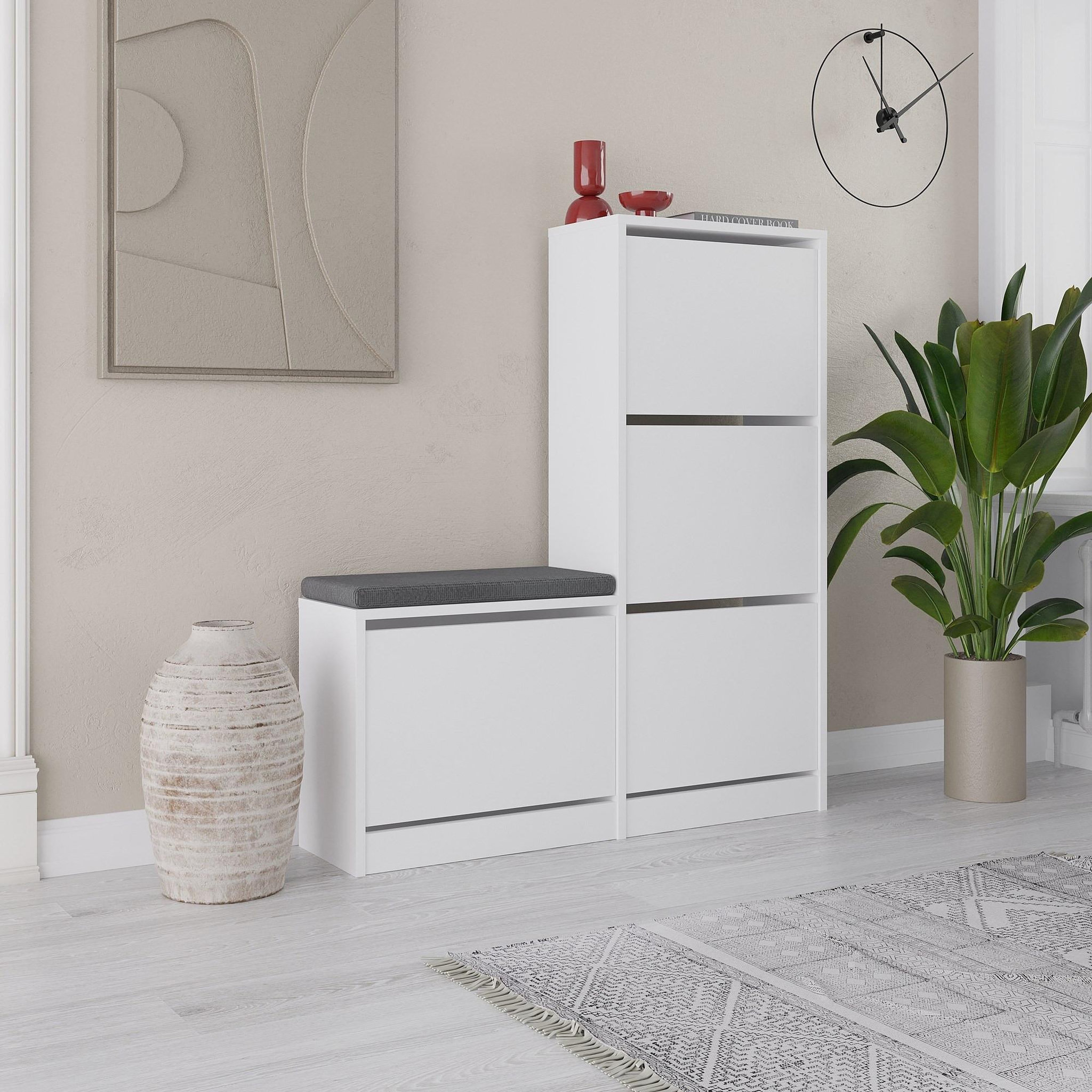 Voir la diapositive 2 : Habitat et Jardin Meuble à chaussures avec assise en bois  dude  - 105 x 26 x 118 cm - blanc