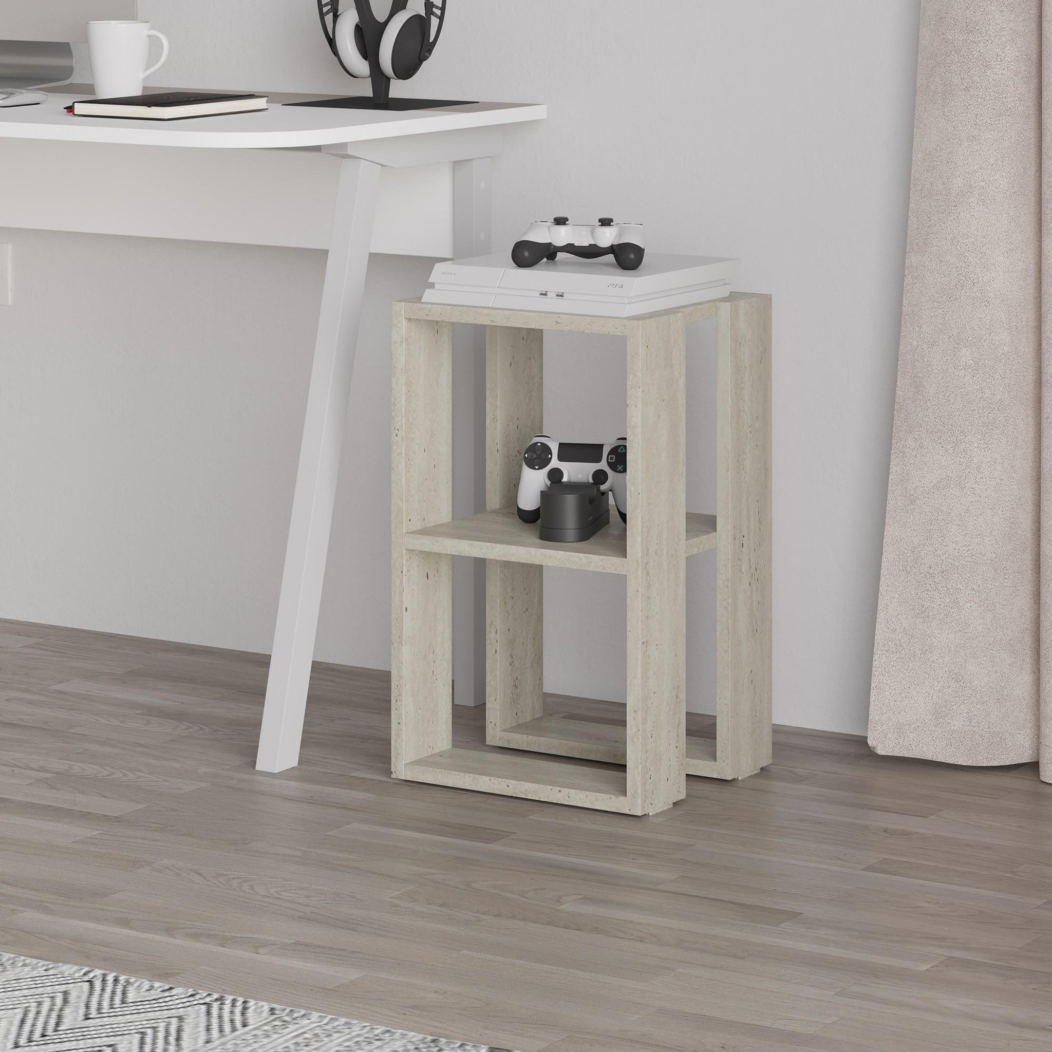 Voir la diapositive 2 : Habitat et Jardin Table de chevet en bois  lonie  30 x 30 x 55 cm - travertin