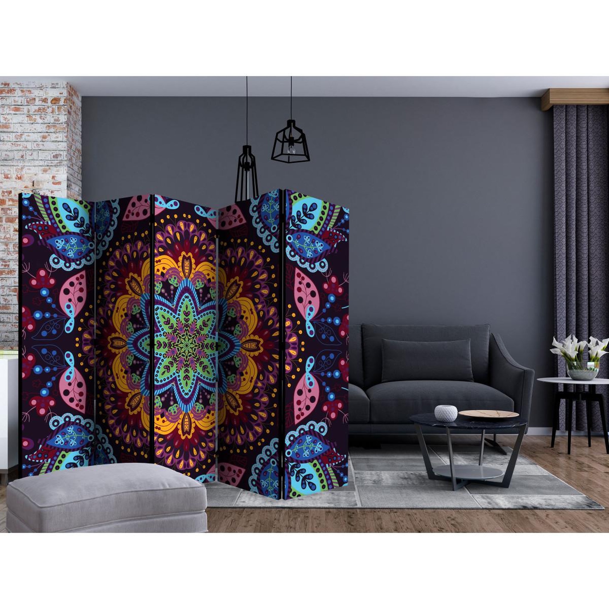 Voir la diapositive 2 : Paris Prix Paravent 5 volets  colourful kaleidoscope  172x225cm