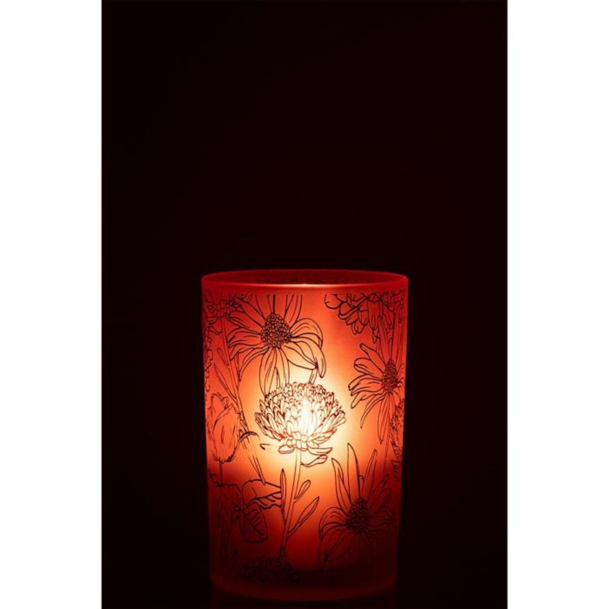 Paris Prix Photophore Déco en Verre Mat  Fleurs  18cm Rouge