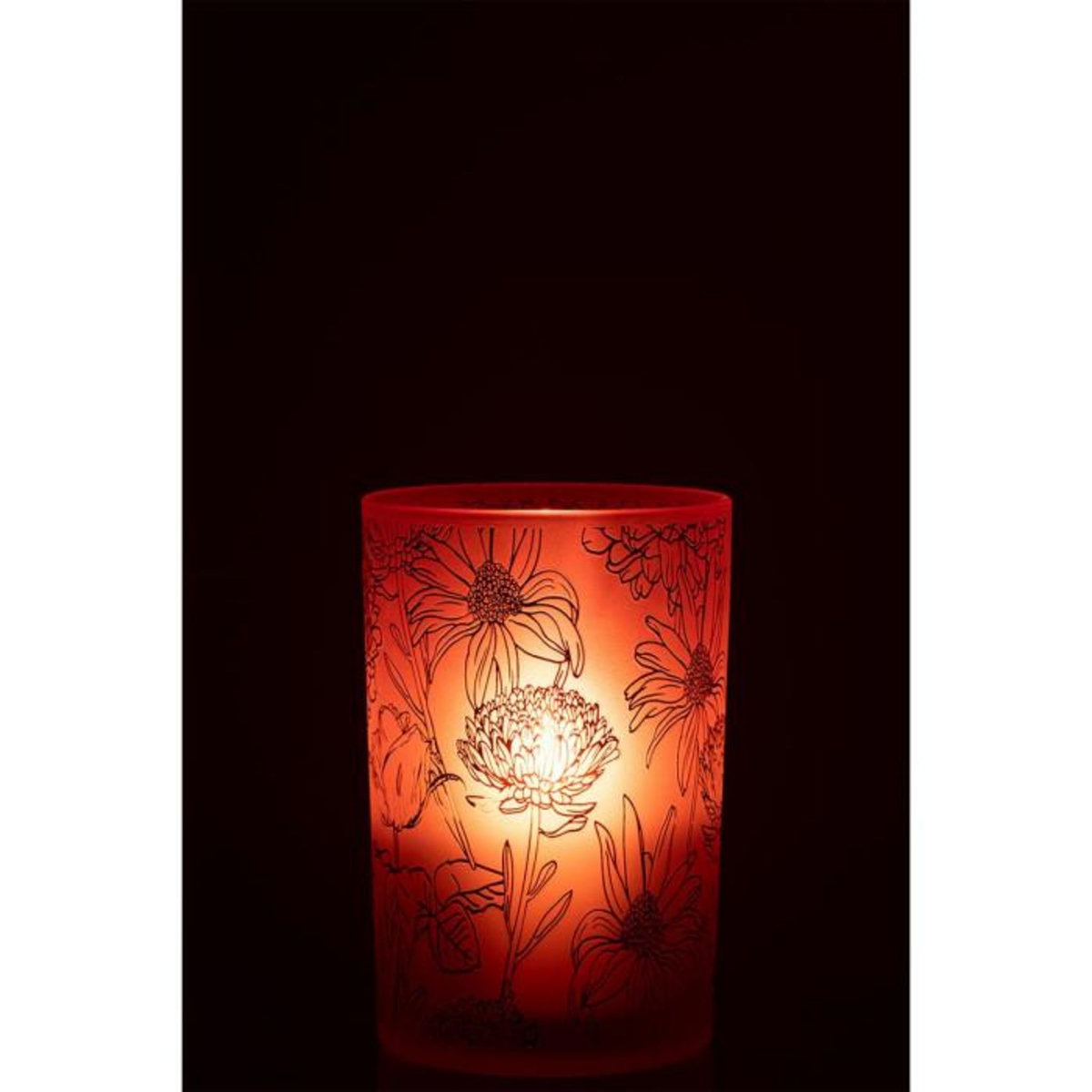 Paris Prix Photophore Déco en Verre Mat  Fleurs  18cm Rouge