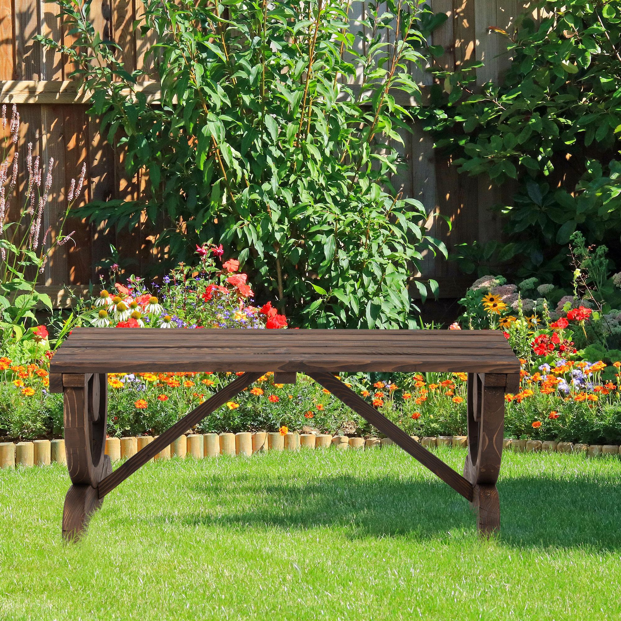Voir la diapositive 2 : OUTSUNNY Banc de jardin 2 places style western piètement roues de charrette bois sapin traité carbonisation
