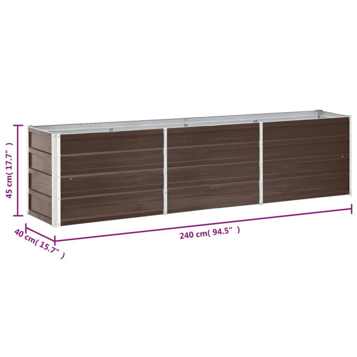 VIDAXL Lit sureleve de jardin Acier galvanise 240x40x45 cm Marron