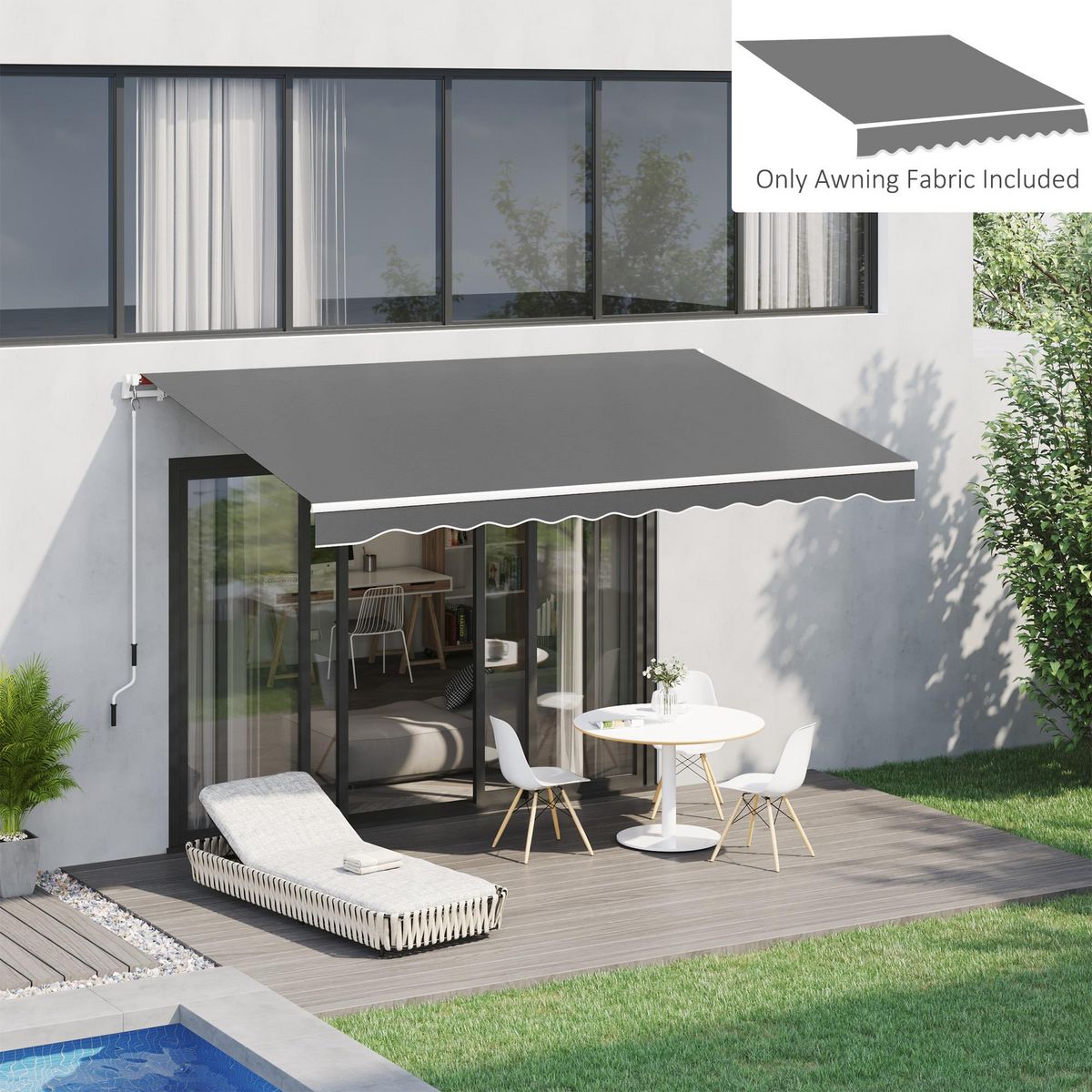 OUTSUNNY Toile de rechange store banne - lambrequin vagues douces - polyester haute densité 280 g/m² anti-UV dim. 2,82L x 2,4l (avancée) m gris