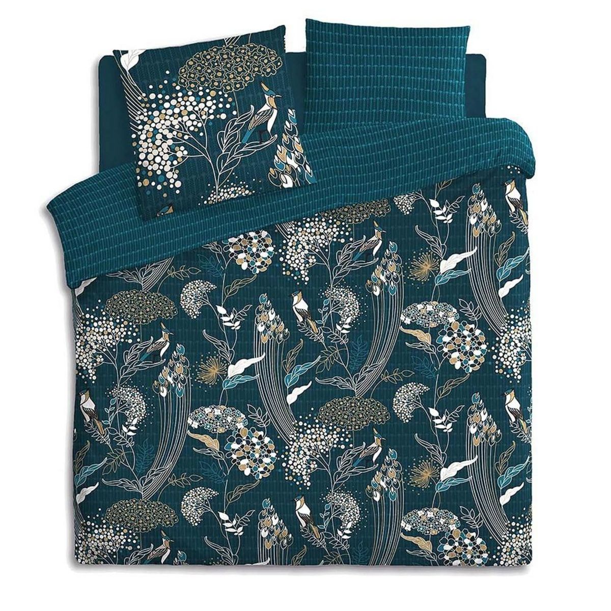 ATMOSPHERA Housse de couette 240x220 Art Paon + 2 taies 100% coton 57 fils