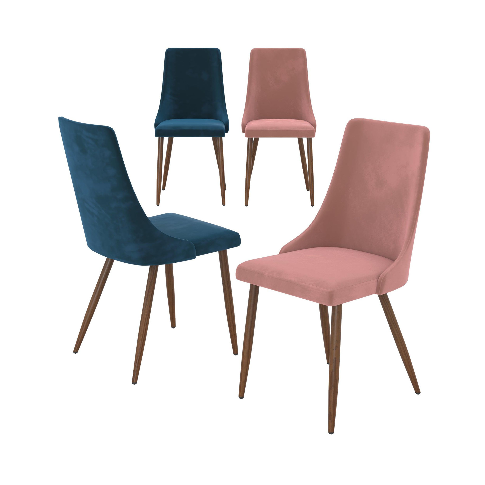MAISON PAVANE Pack 4 chaises en velours bleu et rose-vinni