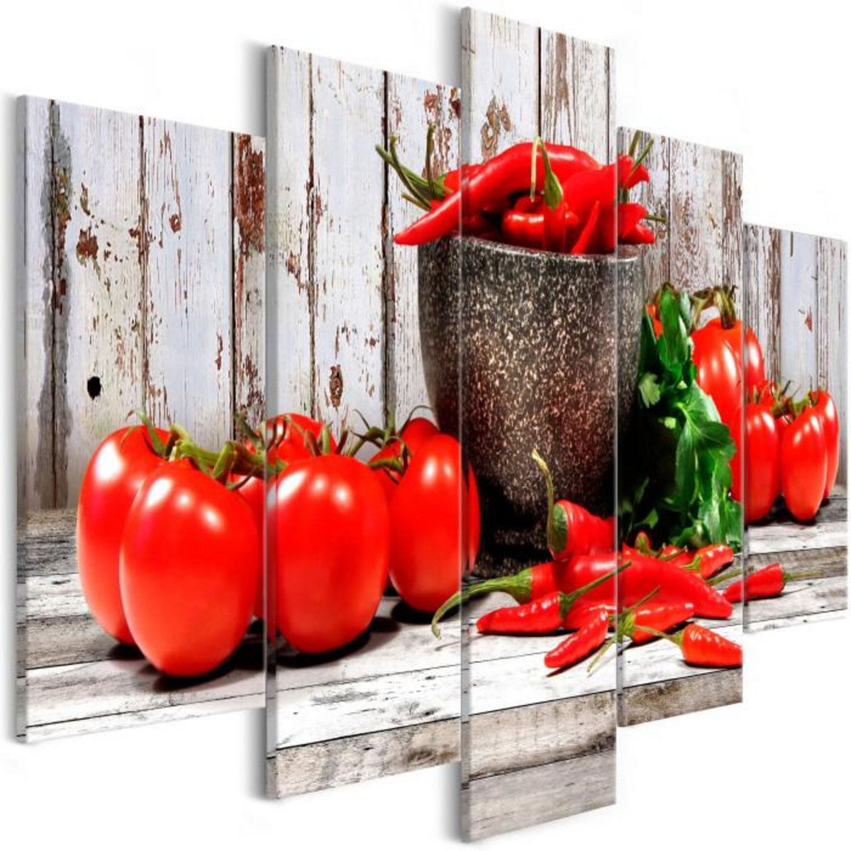 Paris Prix Tableau 5 Panneaux  Red Vegetables Wood Wide