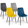 Voir la diapositive 1 : ID MARKET Lot de 4 chaises MILA en velours mix color bleu, gris clair, gris foncé, jaune